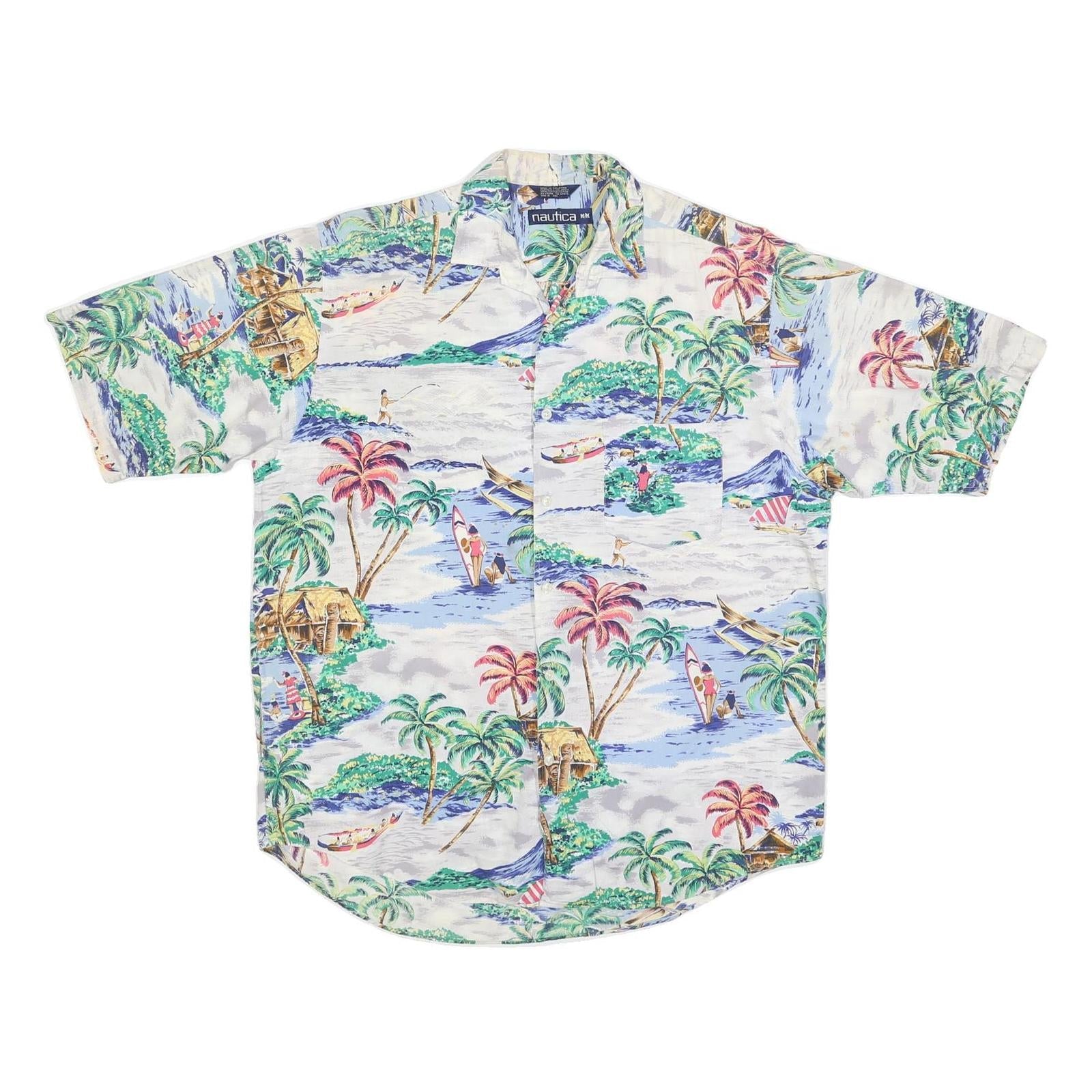 NAUTICA Mens White Tropical Print Cotton Shirt M Hawaiian Style Casual Shirt Refurbished - N/A refurbished available on Cerqular