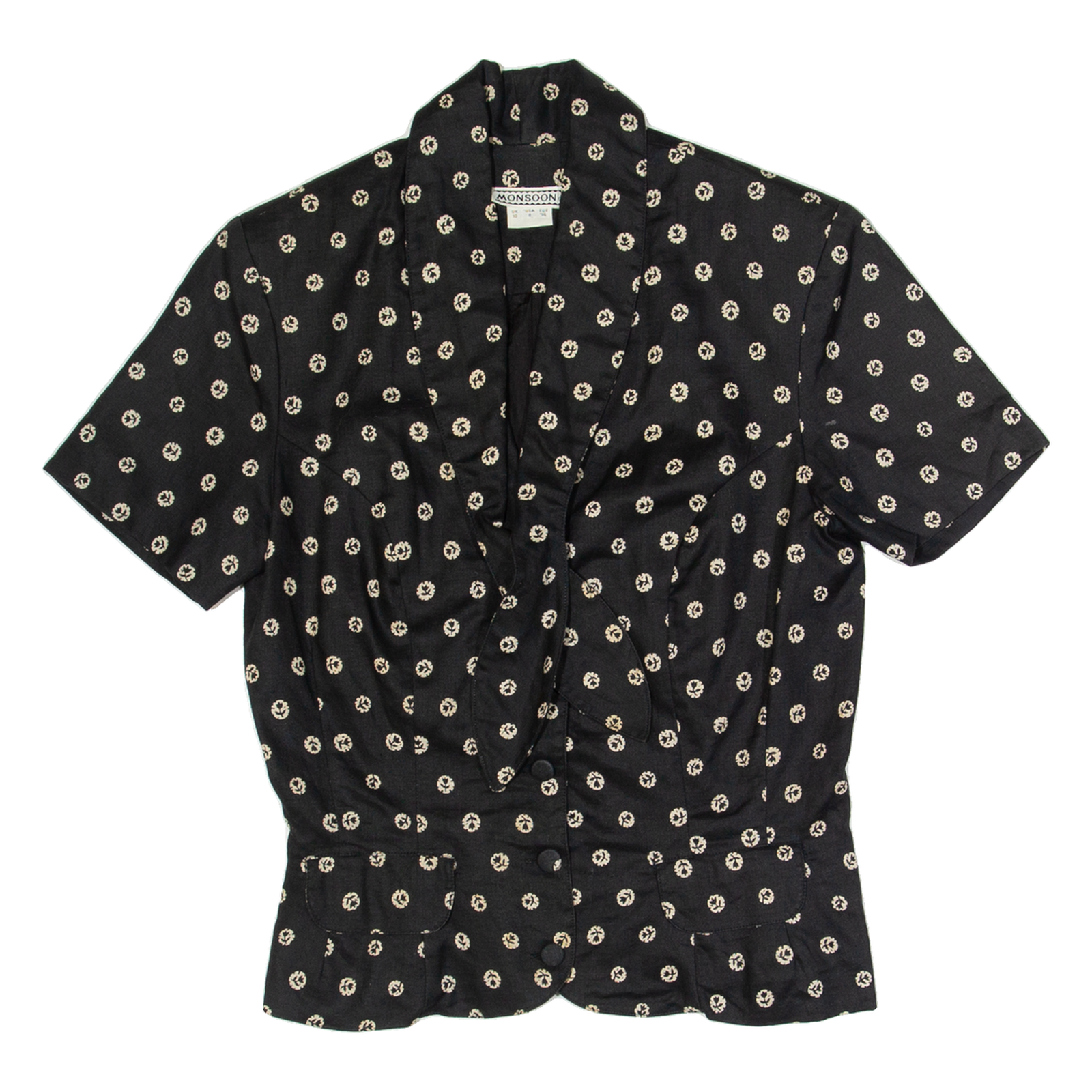MONSOON Womens Printed Blouse Black 90s Linen Spotted UK 10 Refurbished - N/A refurbished available on Cerqular