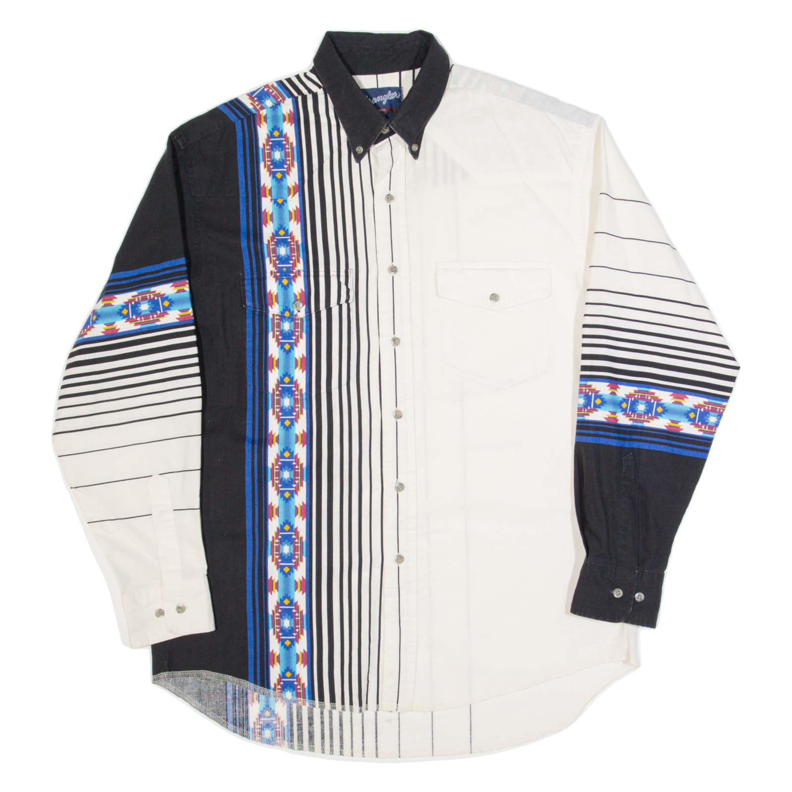 WRANGLER Western Mens Shirt White Striped Long Sleeve L Refurbished - N/A refurbished available on Cerqular