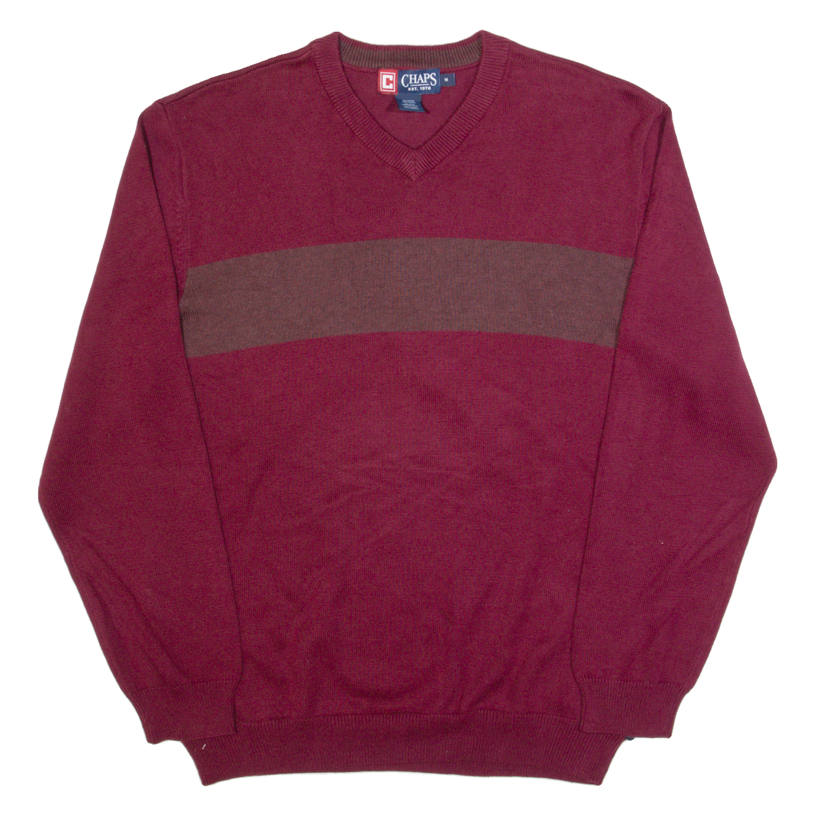 CHAPS Mens Jumper Maroon V-Neck Tight Knit M Refurbished - N/A refurbished available on Cerqular