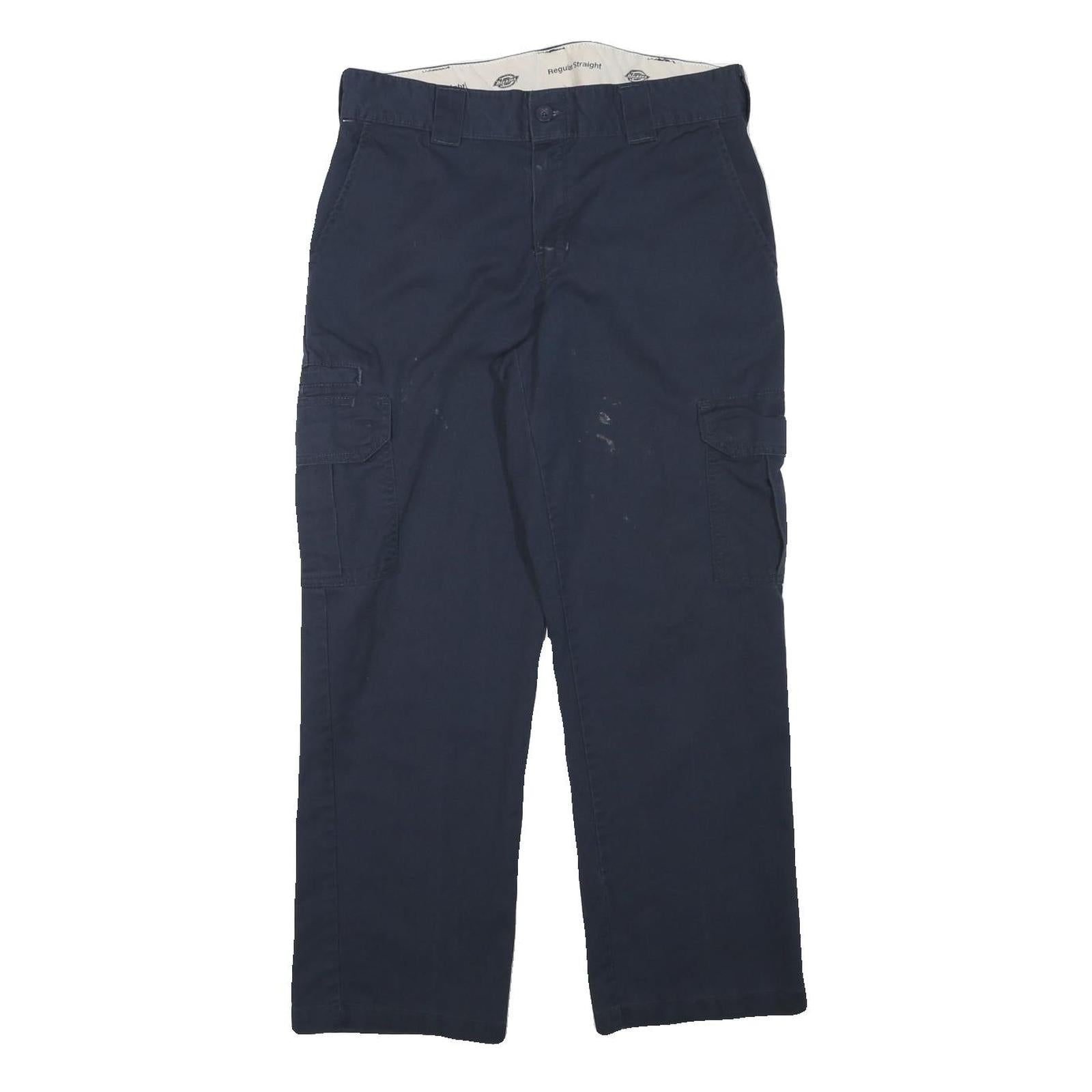 DICKIES Mens Cotton Blend Navy Regular Straight Trousers W32 L28 Workwear Cargo Refurbished - N/A refurbished available on Cerqular