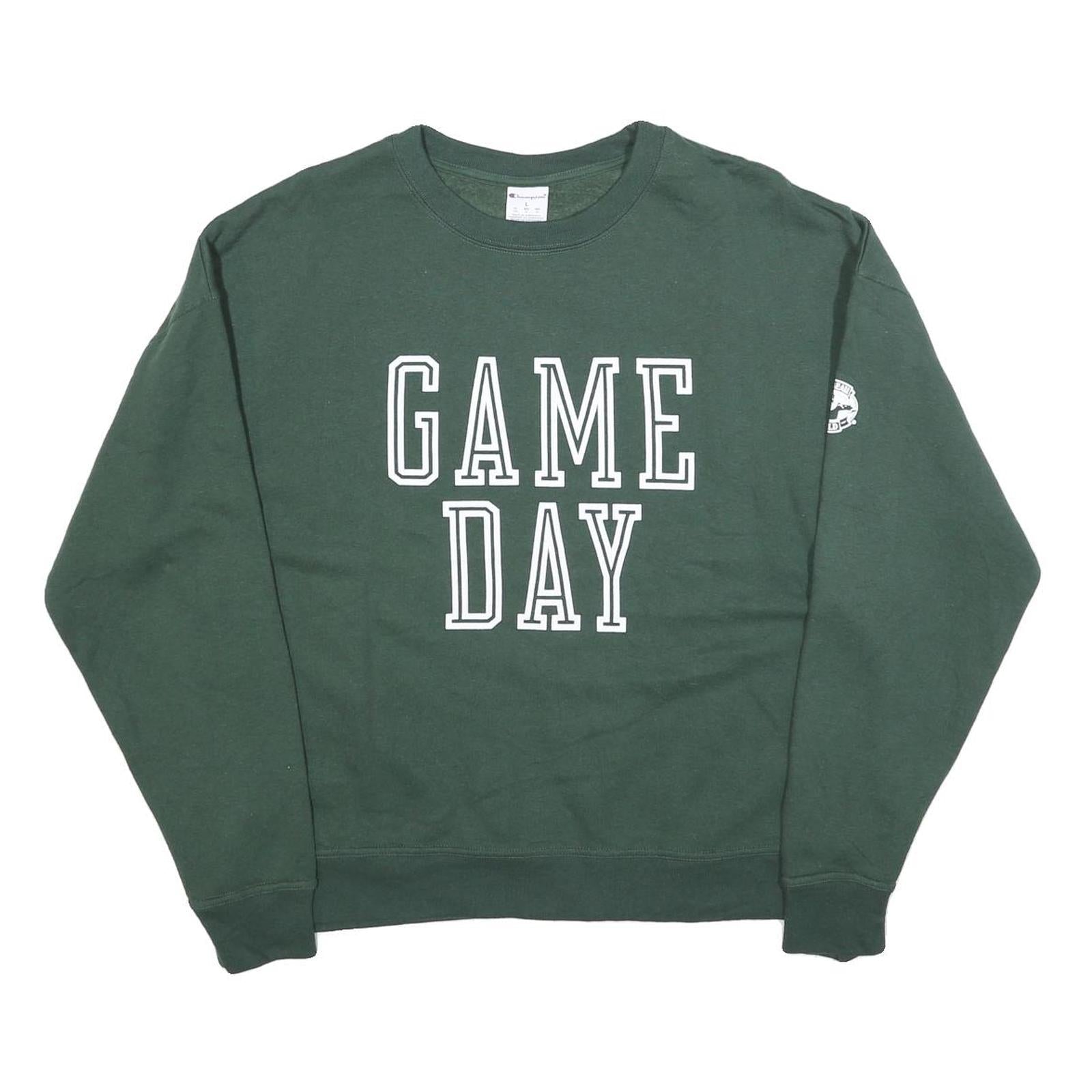 CHAMPION Womens Green Sweatshirt Game Day Crew Neck L Cotton Blend Pullover Refurbished - N/A refurbished available on Cerqular