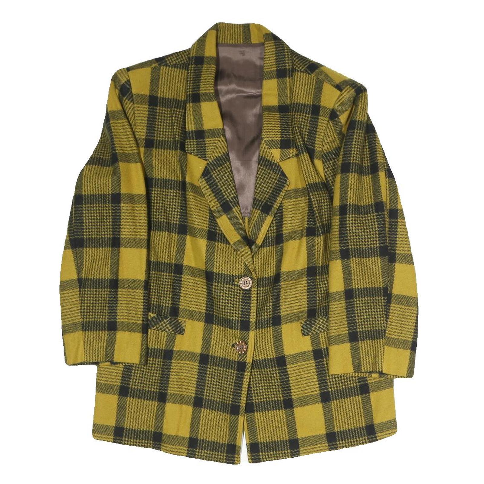 Womens Yellow & Black Check Jacket L Polyester Blend Button Closure Tailored Refurbished - N/A refurbished available on Cerqular