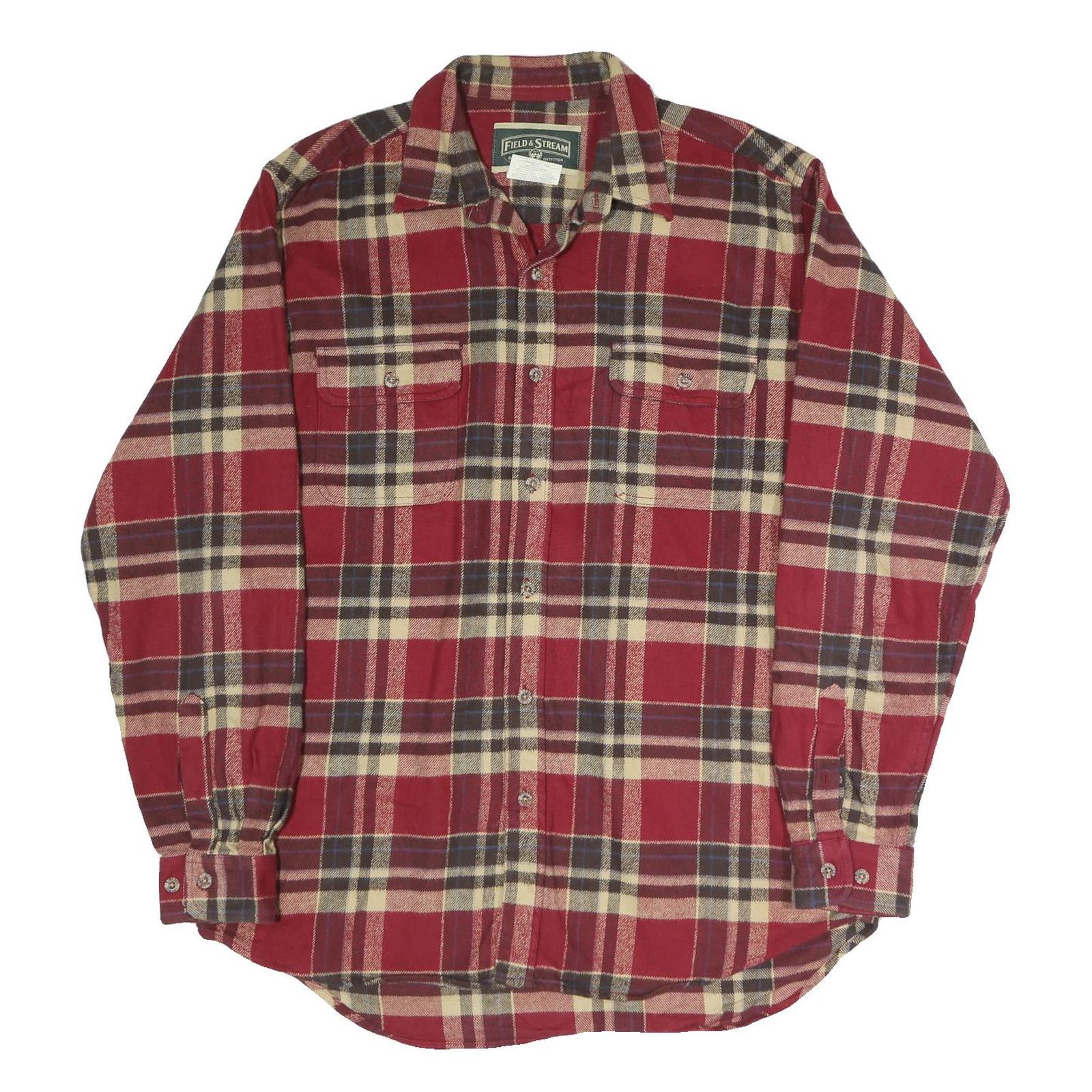 FIELD & STREAM Mens Red & Cream Plaid Shirt XL Cotton Blend Casual Outdoor Refurbished - N/A refurbished available on Cerqular