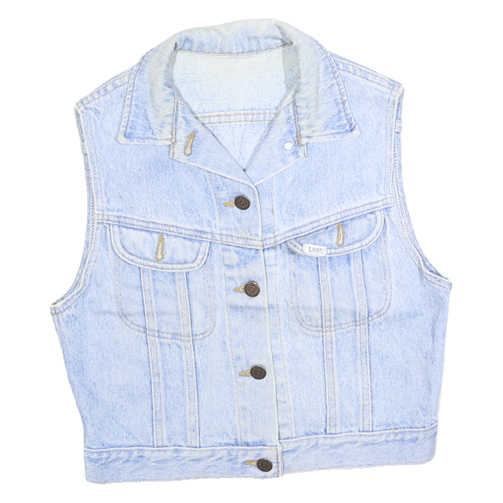 LEE Womens Blue Denim Button Cotton Jacket XS Casual Light Wash Vest Refurbished - N/A refurbished available on Cerqular