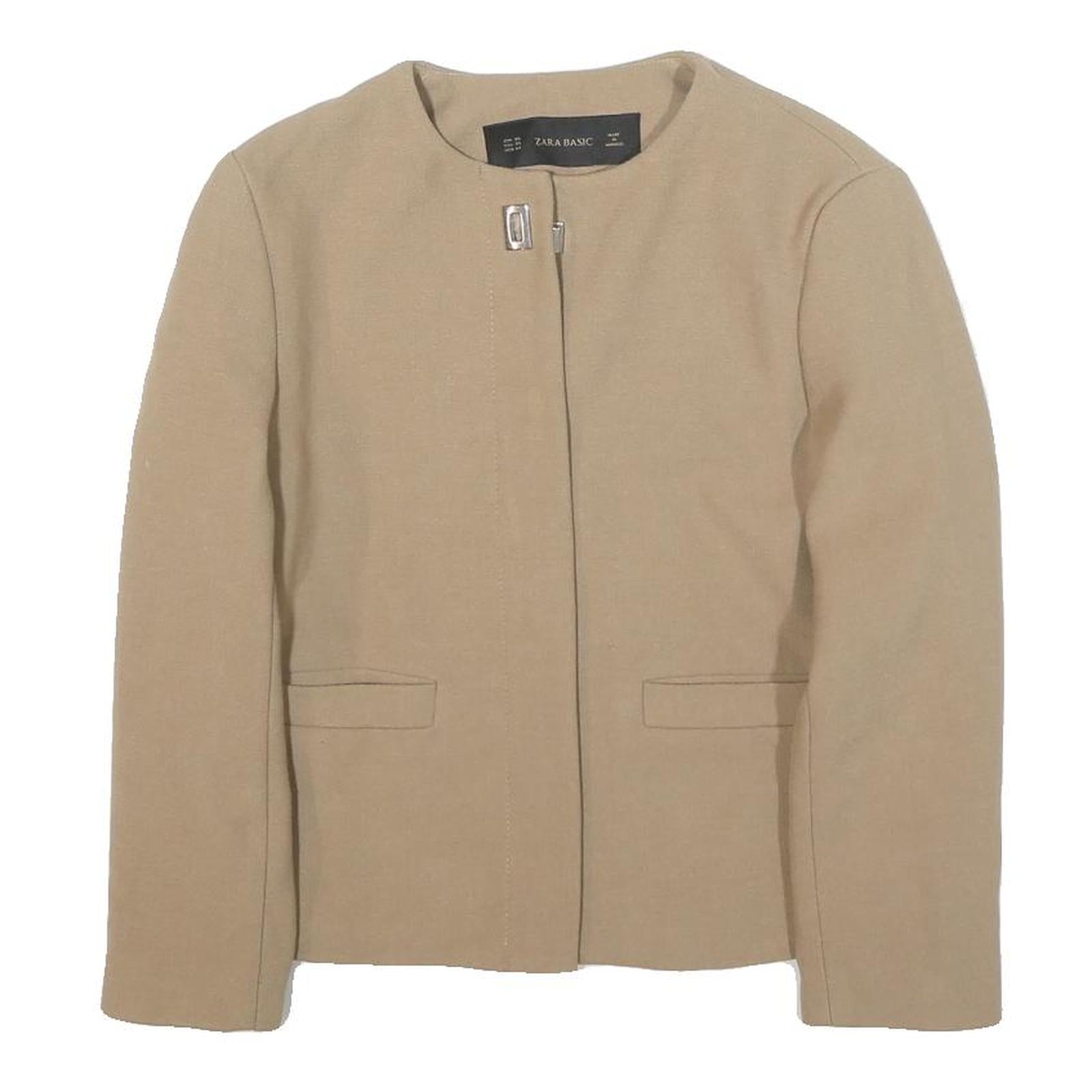 ZARA Womens Beige Basic Zip Jacket XS Polyester Blend Plain Minimalist Design Refurbished - N/A refurbished available on Cerqular
