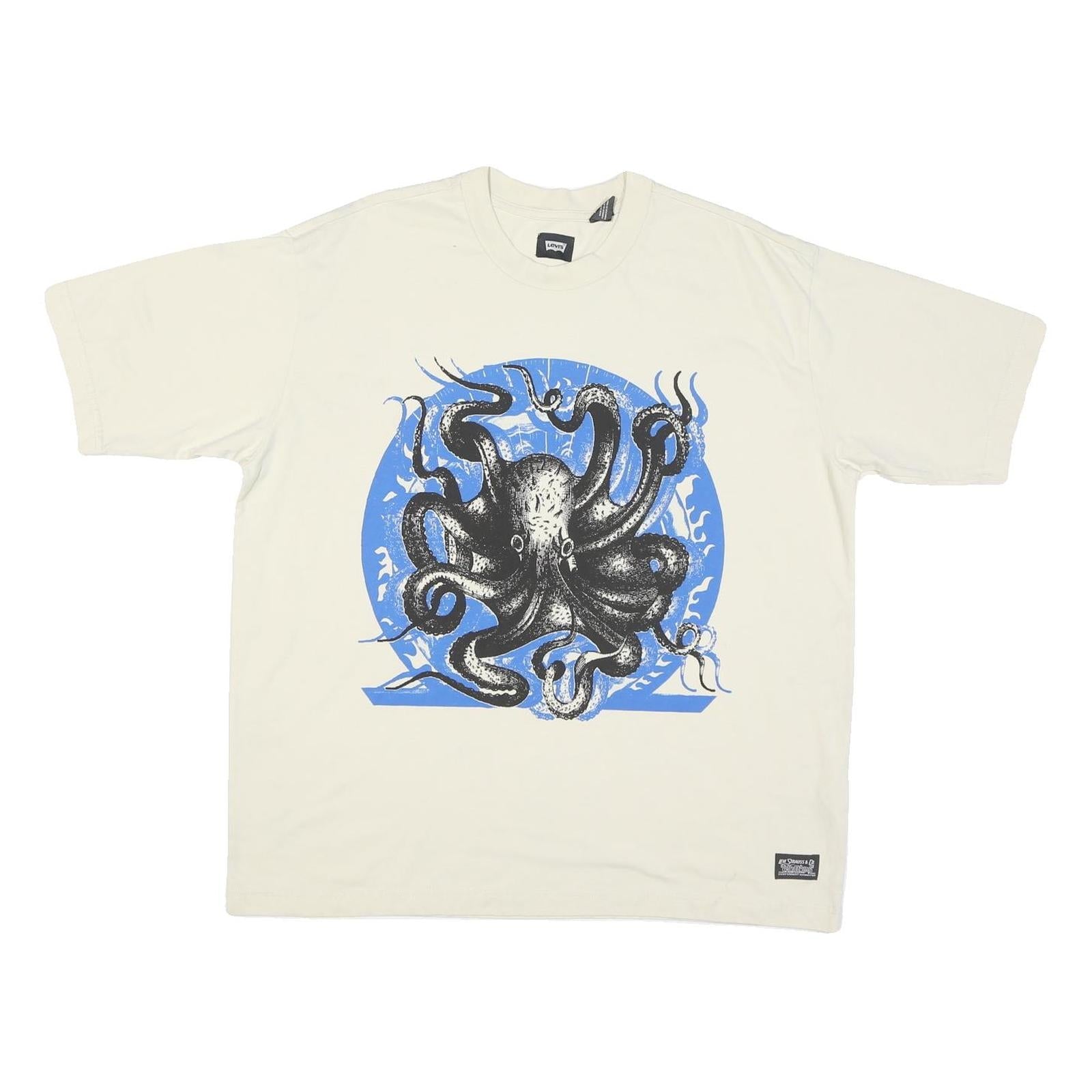 LEVI'S Mens White Graphic T-Shirt M Short Sleeve Crew Neck Octopus Print Refurbished - N/A refurbished available on Cerqular