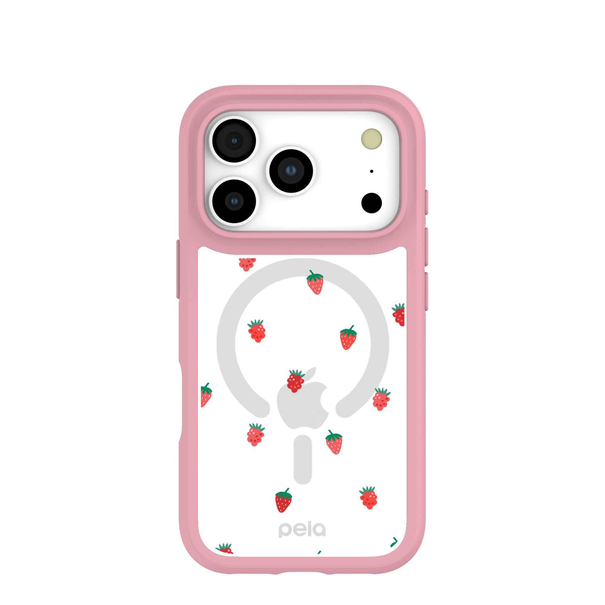 Clear Summer Berries iPhone 17 Pro Case With Petal Pink Ridge (MagSafe included) Refurbished - Pela Case refurbished available on Cerqular