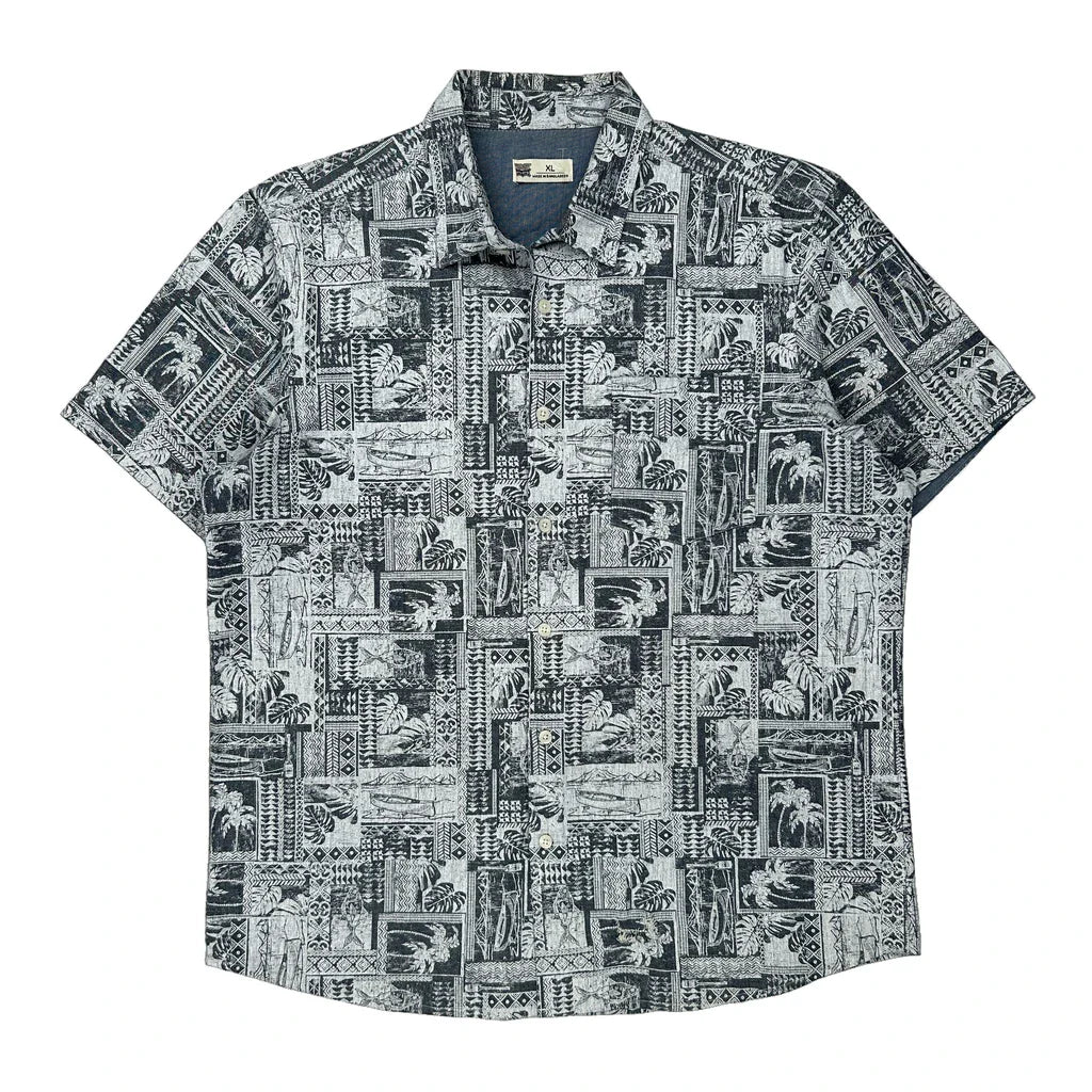 Rivers Graphic Hawaiian Shirt - XL Black & White Cotton Refurbished - Thrifted (note: this is a term often used to describe second- refurbished available on Cerqular