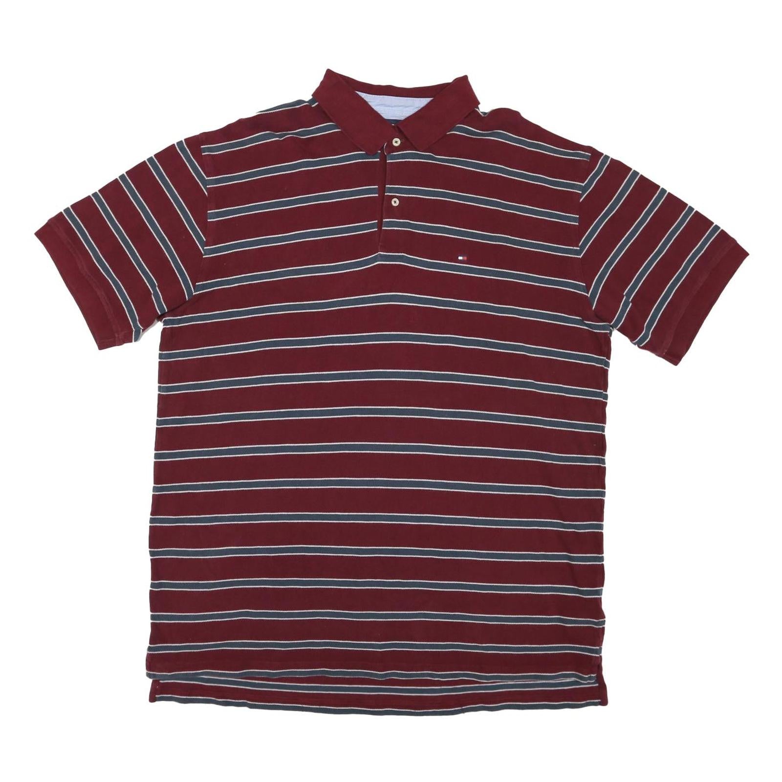 TOMMY HILFIGER Mens Maroon & Blue Striped Short Sleeve Polo Shirt 2XL Cotton Refurbished - N/A refurbished available on Cerqular