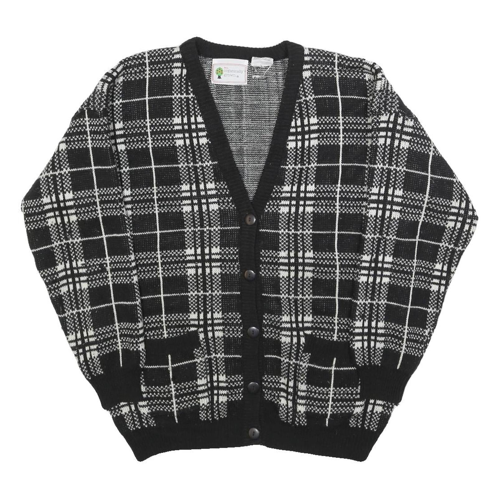 Organically Grown Womens Black & White Patterned Button Up Jumper L Acrylic Refurbished - N/A refurbished available on Cerqular