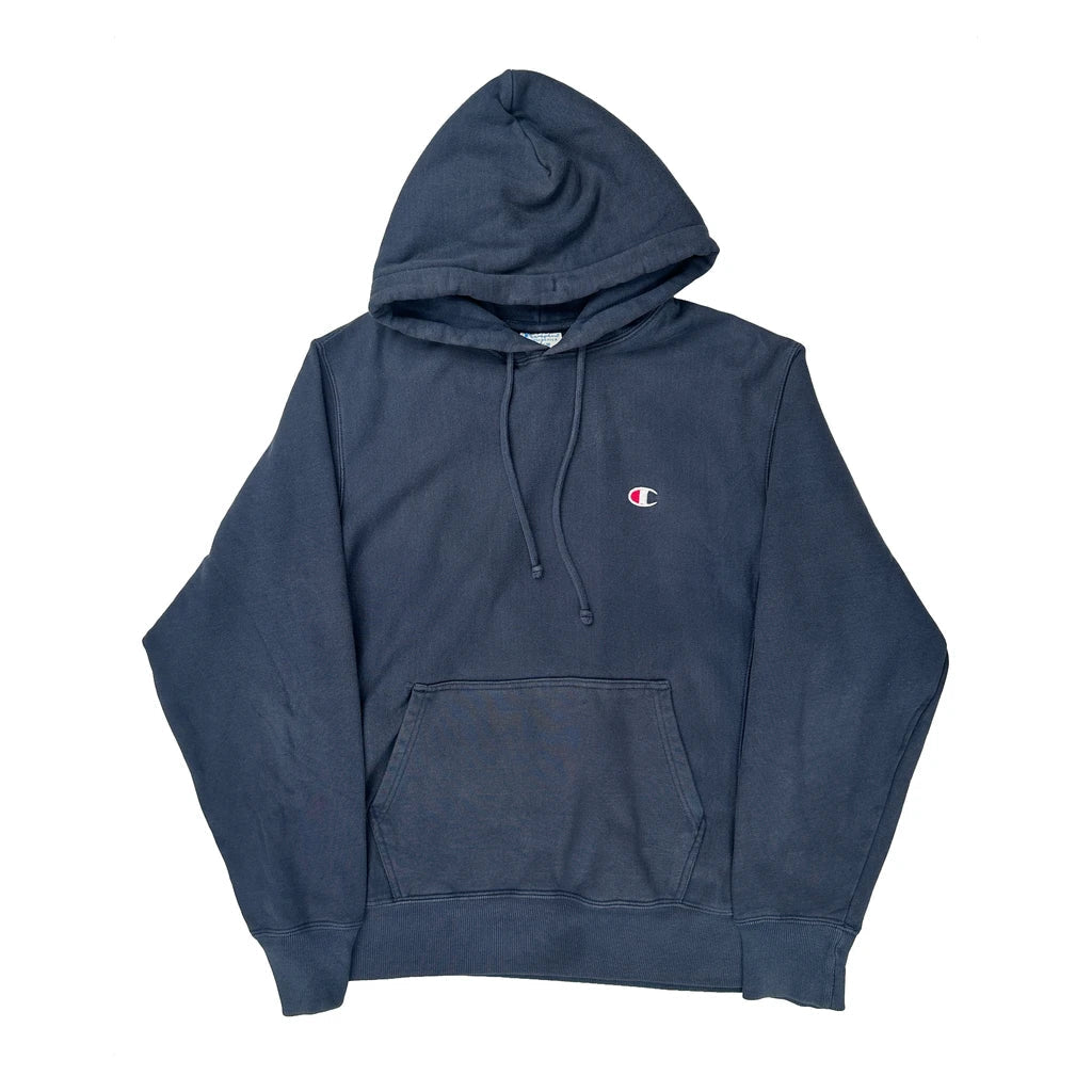 Reverse Weave Champion Hoodie - Medium Blue Cotton Refurbished - Thrifted (note: this is a term often used to describe second- refurbished available on Cerqular
