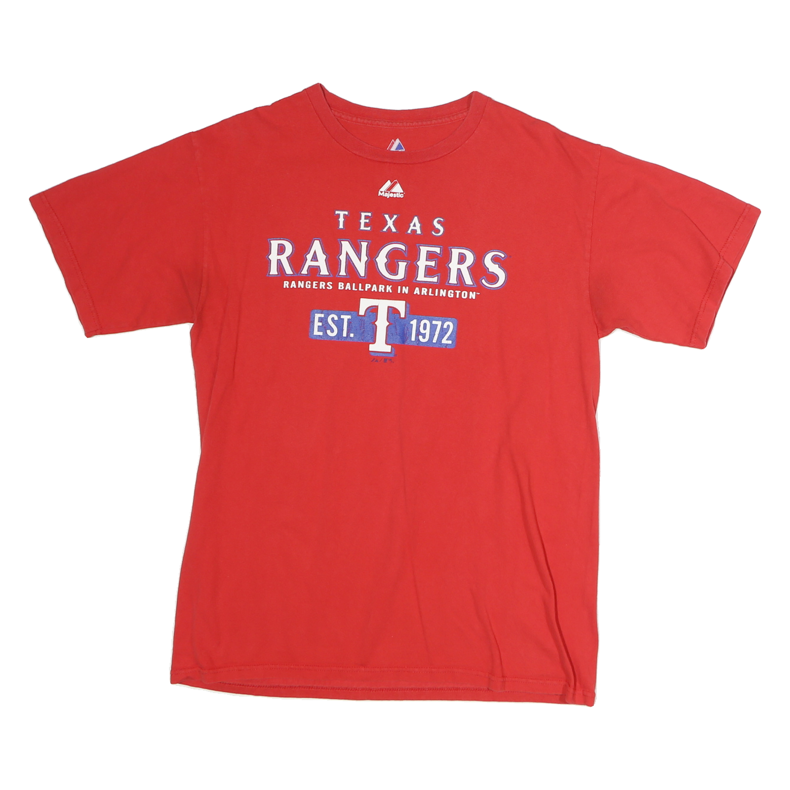 MAJESTIC Mens Red Texas Rangers Graphic T-Shirt L Short Sleeve Crew Neck Cotton Refurbished - N/A refurbished available on Cerqular