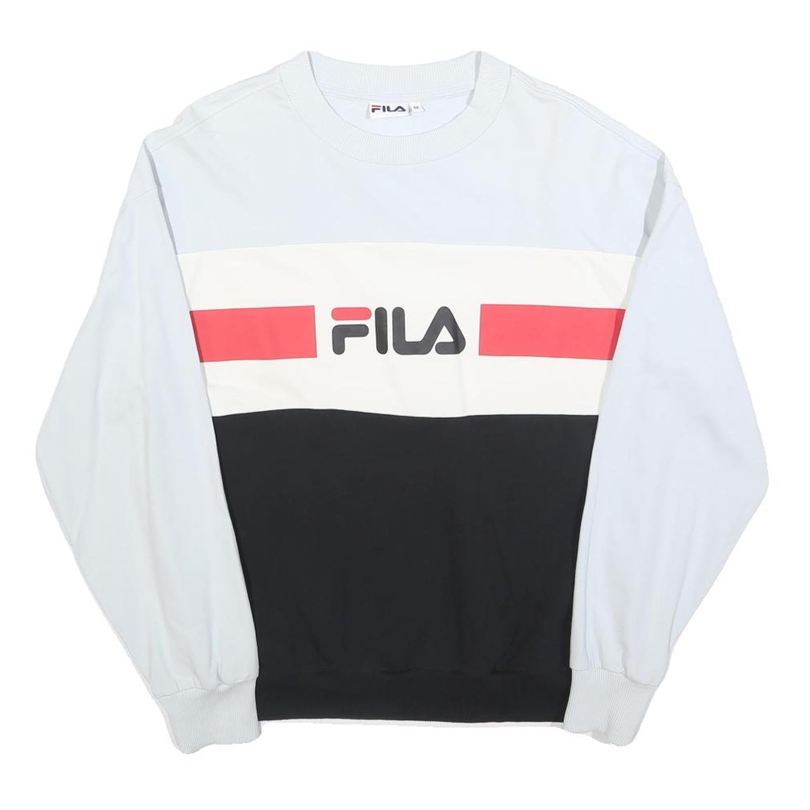 FILA Womens White Black & Red Crew Neck M Logo Colourblock Sweatshirt Refurbished - N/A refurbished available on Cerqular