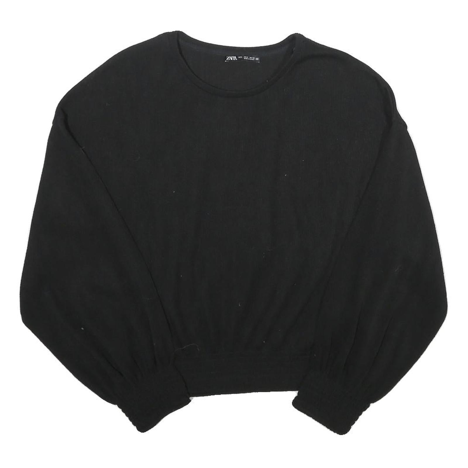 ZARA Womens Black Plain Crew Neck Basic Knit S Slim Fit Jumper Lightweight Refurbished - N/A refurbished available on Cerqular