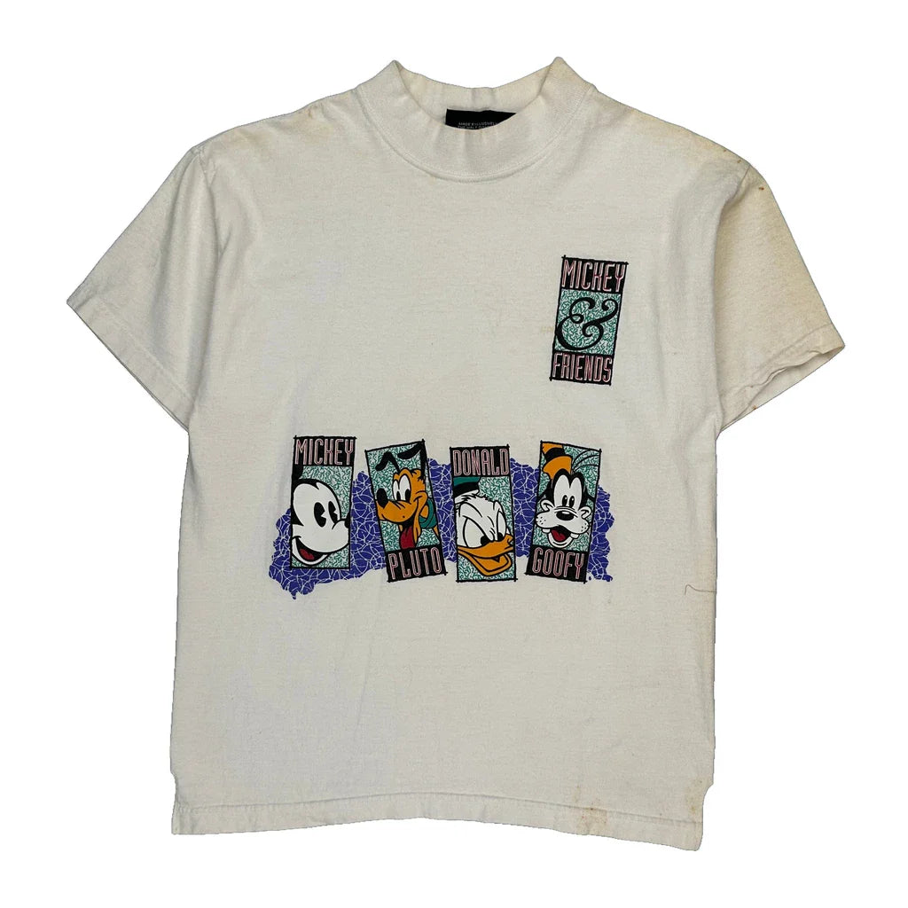 Disney Cartoon T-Shirt - Small White Cotton Refurbished - Thrifted (note: this is a term often used to describe second- refurbished available on Cerqular