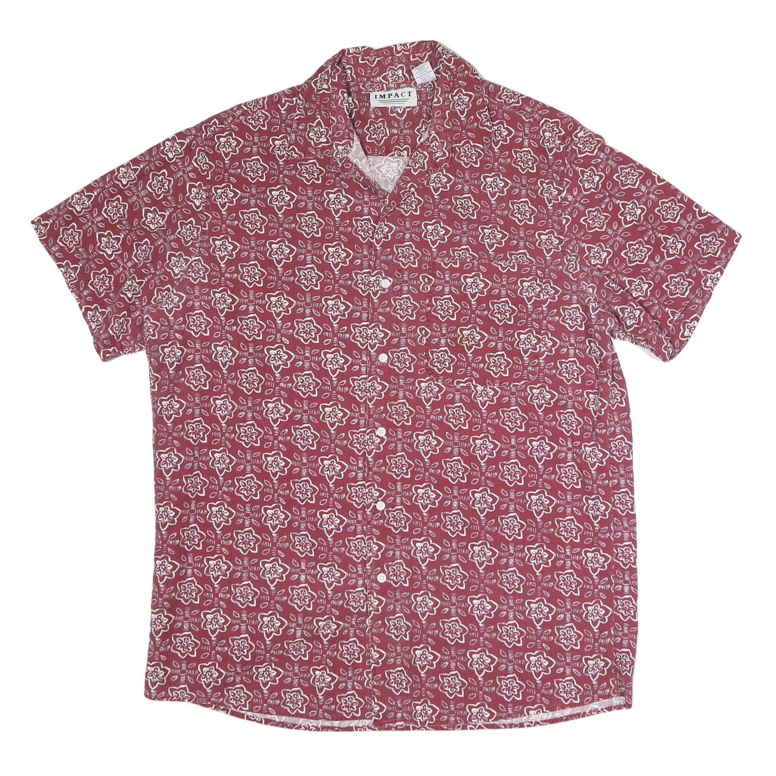 IMPACT Mens Red Floral Print Cotton Shirt L Short Sleeve Casual Summer Refurbished - N/A refurbished available on Cerqular