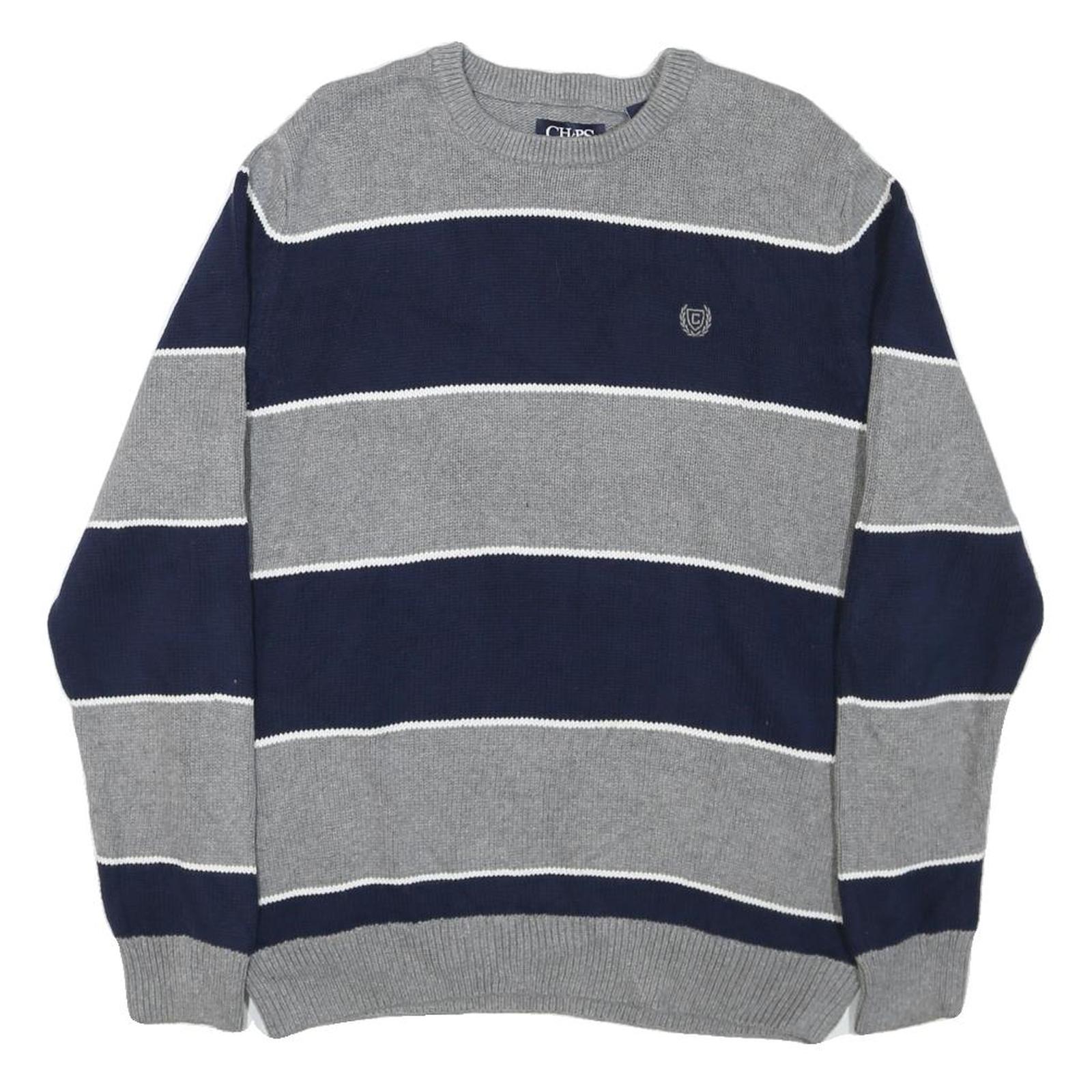 CHAPS Mens Grey & Blue Patterned Cotton Blend Jumper Crew Neck Chunky Knit M Refurbished - N/A refurbished available on Cerqular