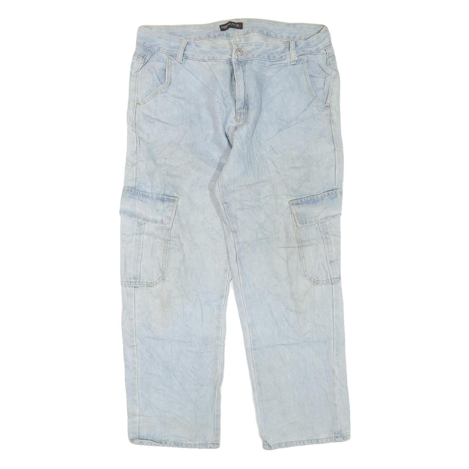 MARINA MOD Womens Light Blue Regular Jeans Denim W34 L27 Cargo Pockets Zip Refurbished - N/A refurbished available on Cerqular
