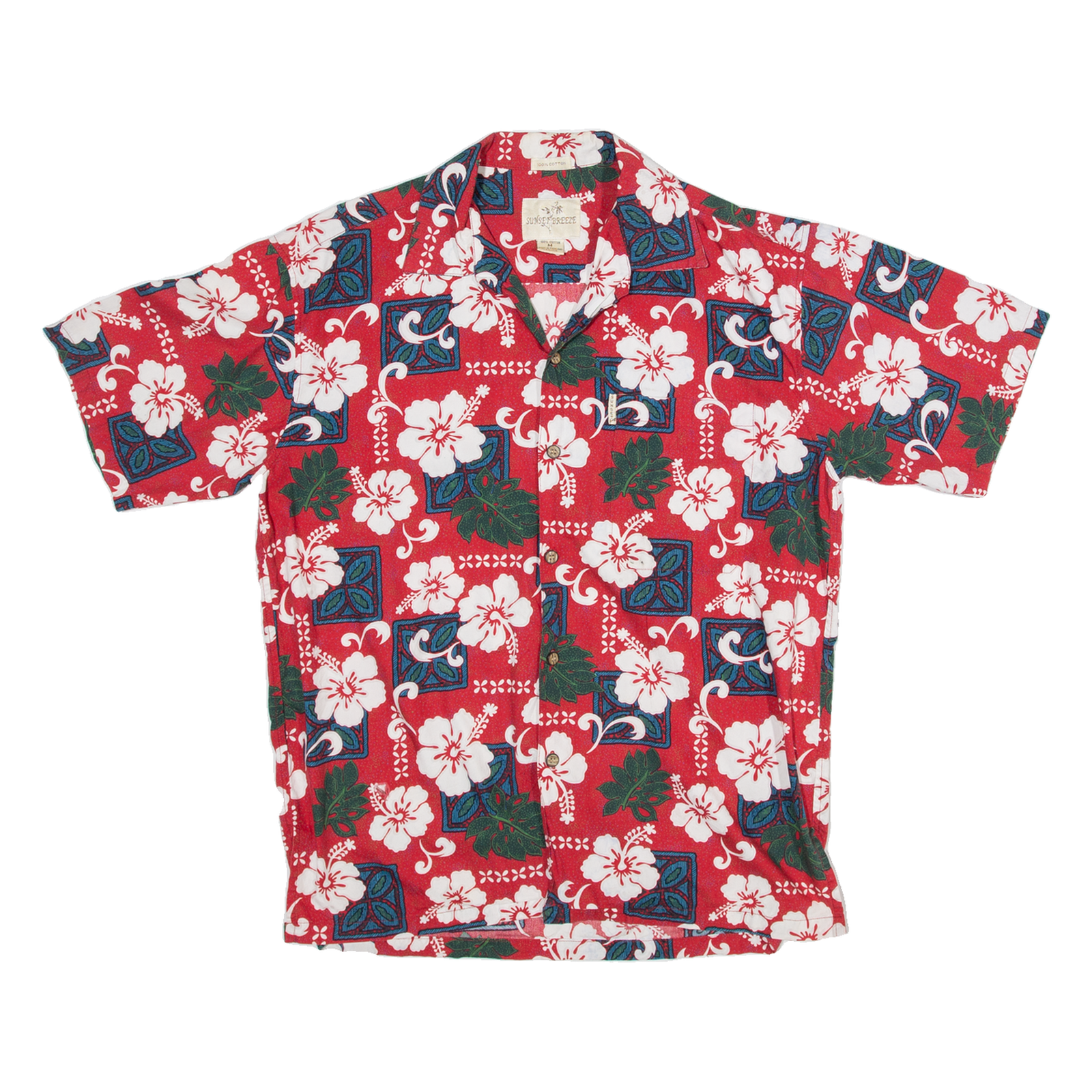 SUNSET BREEZE Mens Hawaiian Shirt Red Floral M Refurbished - N/A refurbished available on Cerqular