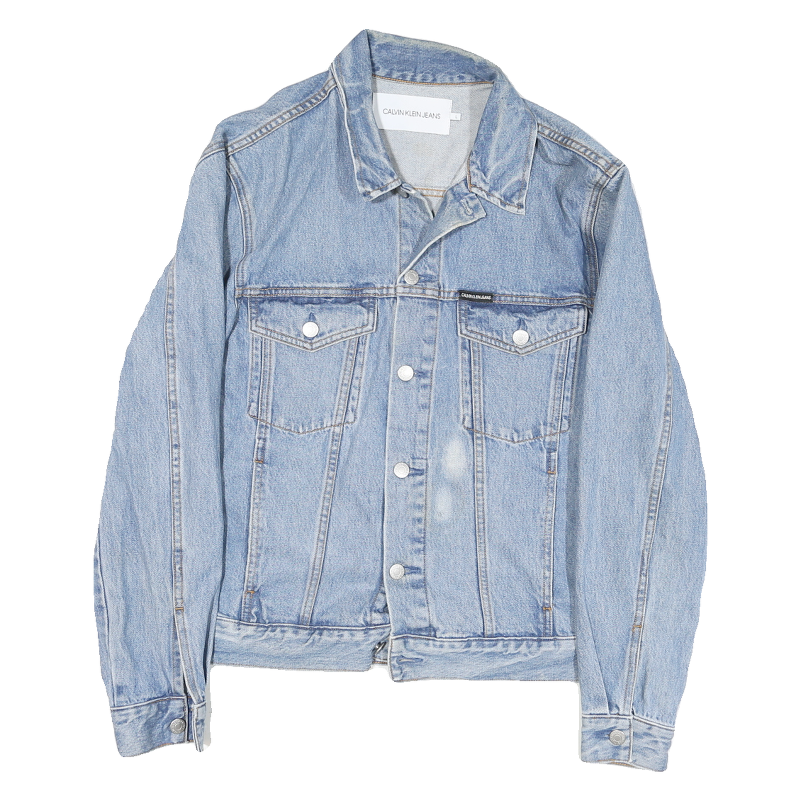CALVIN KLEIN JEANS Mens Blue Denim Jacket L Cotton Blend Button Classic Refurbished - N/A refurbished available on Cerqular