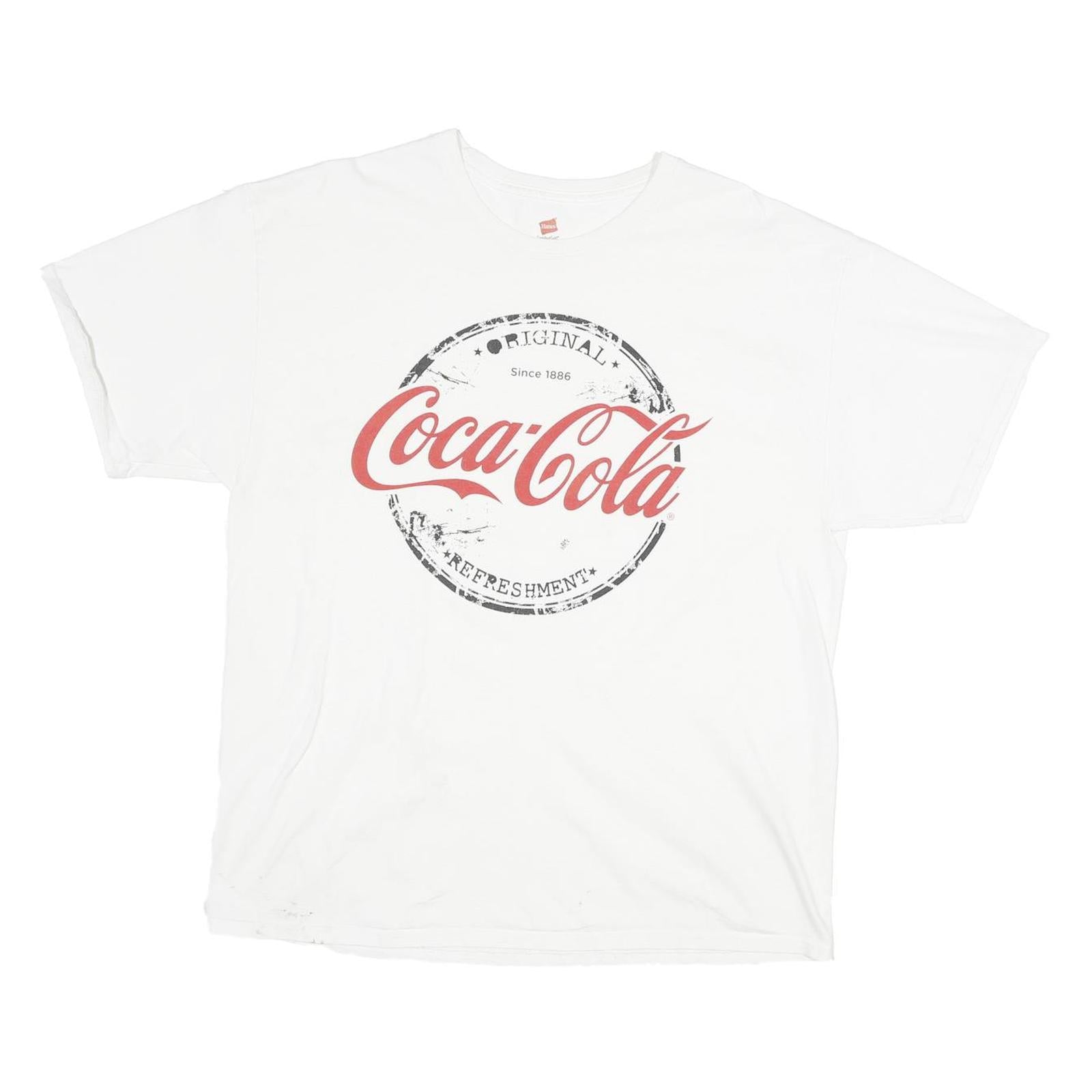HANES Mens White Coca-Cola Graphic T-Shirt XL Short Sleeve Crew Neck Logo Refurbished - N/A refurbished available on Cerqular