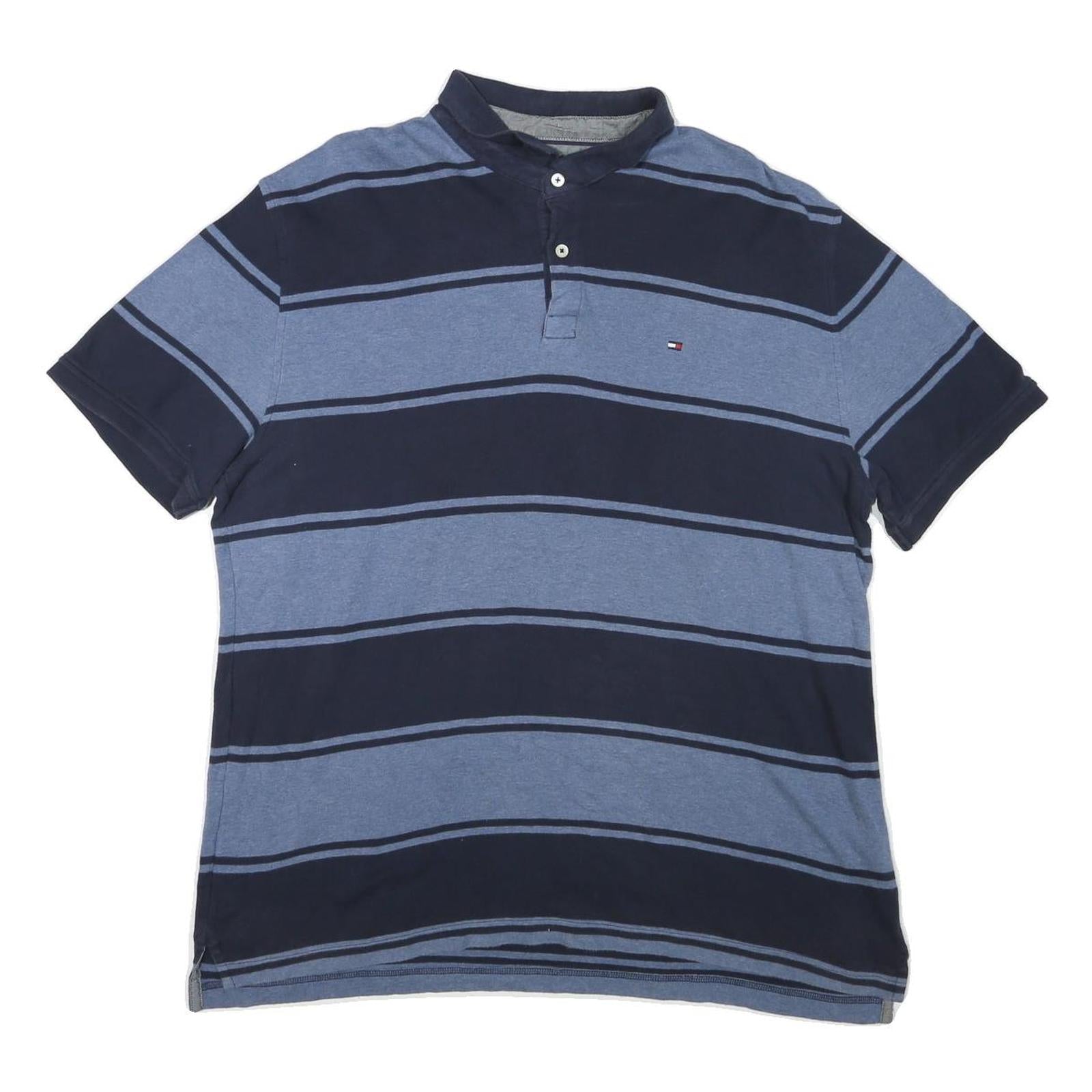 TOMMY HILFIGER Mens Blue & Navy Striped Short Sleeve Polo Shirt XL Cotton Blend Refurbished - N/A refurbished available on Cerqular