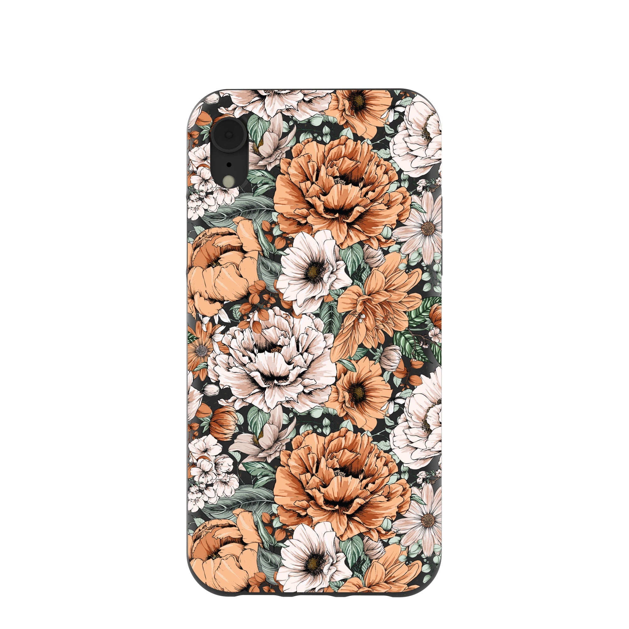 Black Peachy Peonies iPhone XR Case Refurbished - Pela Case refurbished available on Cerqular