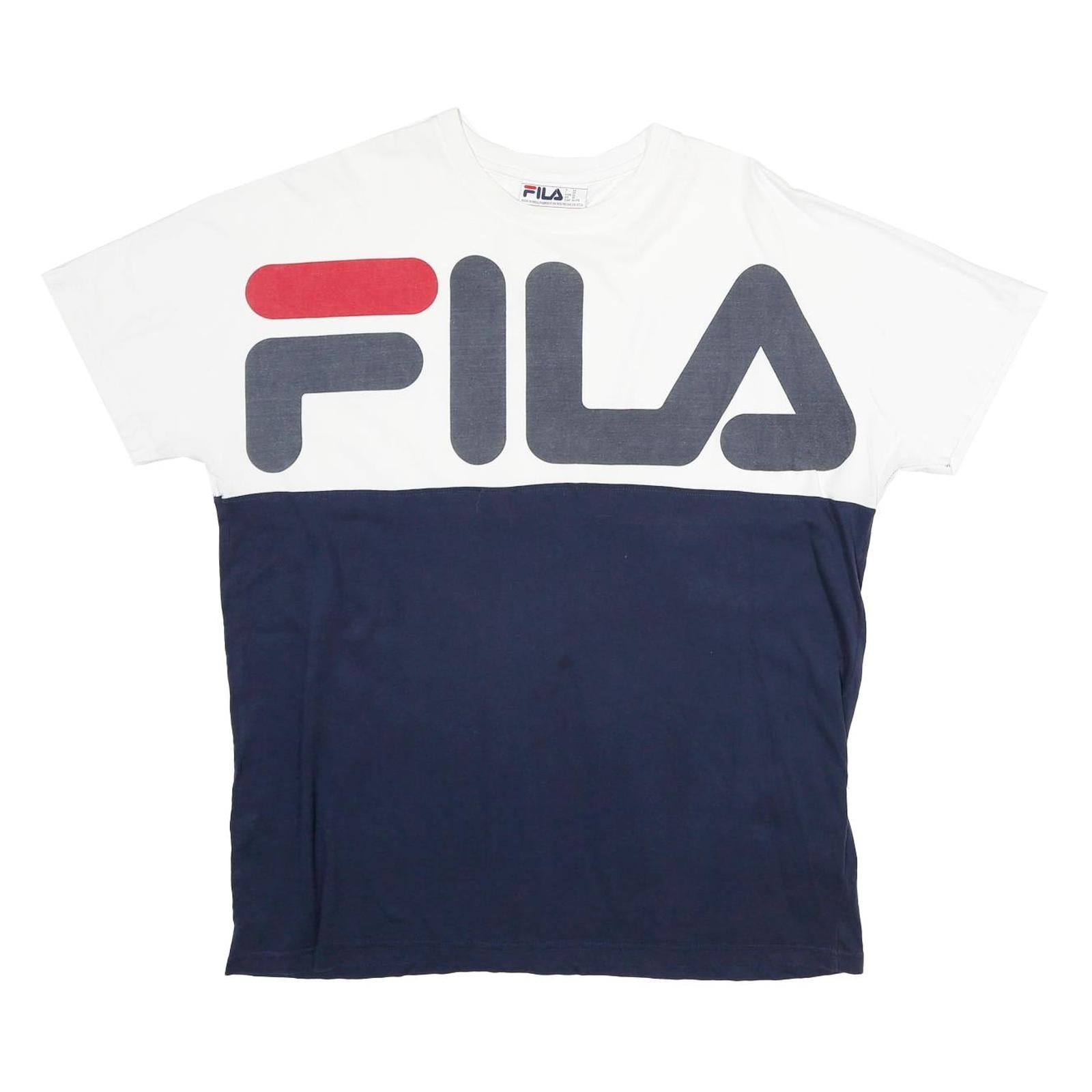 FILA Mens White & Navy Graphic T-Shirt XL Short Sleeve Crew Neck Cotton Refurbished - N/A refurbished available on Cerqular