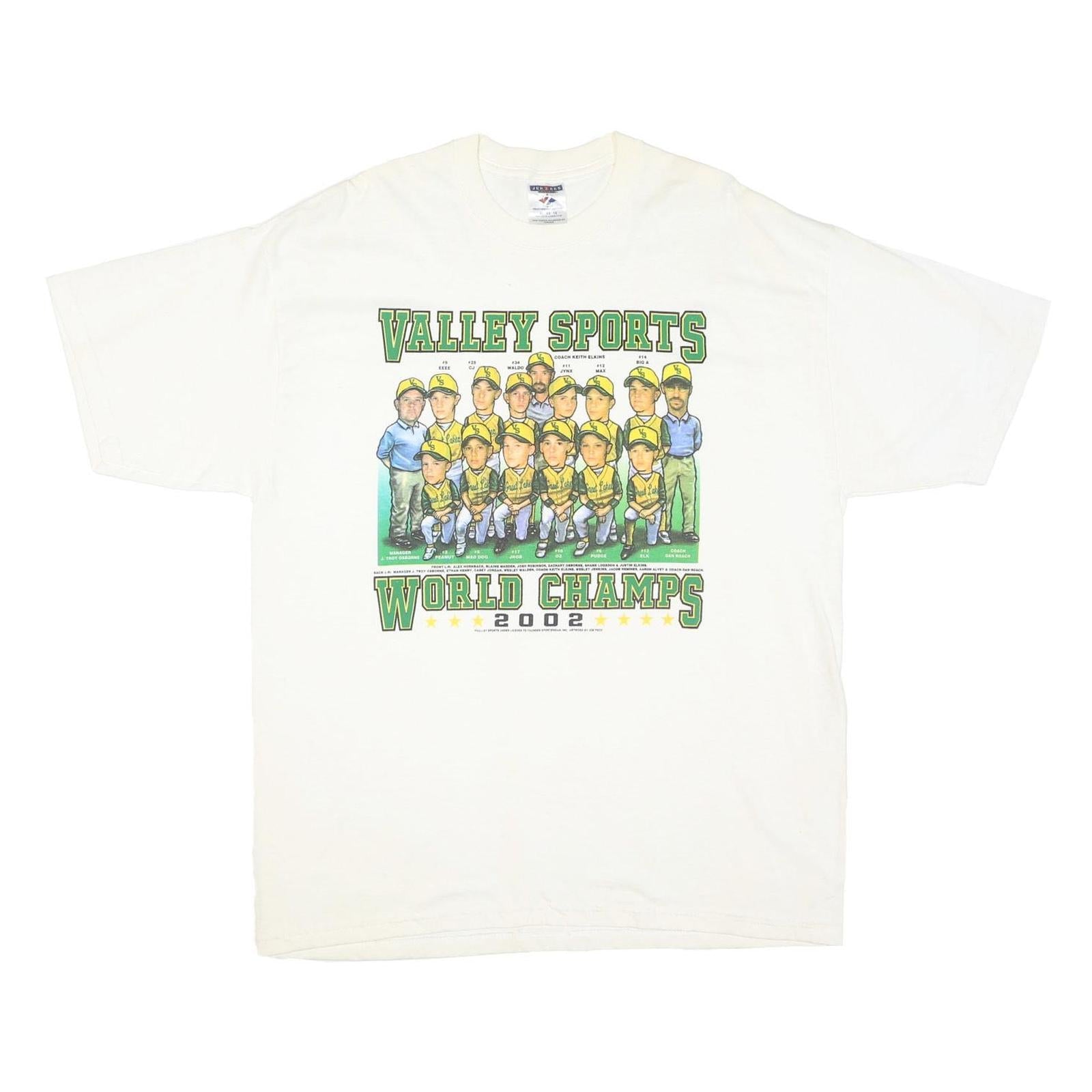 JERZEES Mens White Valley Sports World Champs 2002 Graphic T-Shirt XL Short Refurbished - N/A refurbished available on Cerqular