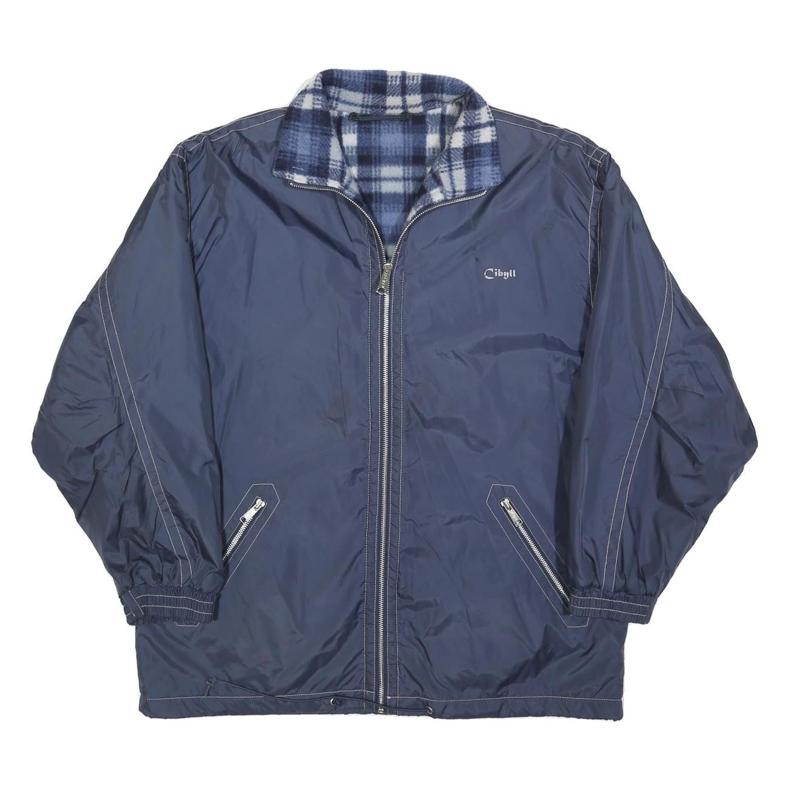 CIBYLL Mens Blue & White Check Reversible Jacket L Polyester Blend Zip Refurbished - N/A refurbished available on Cerqular