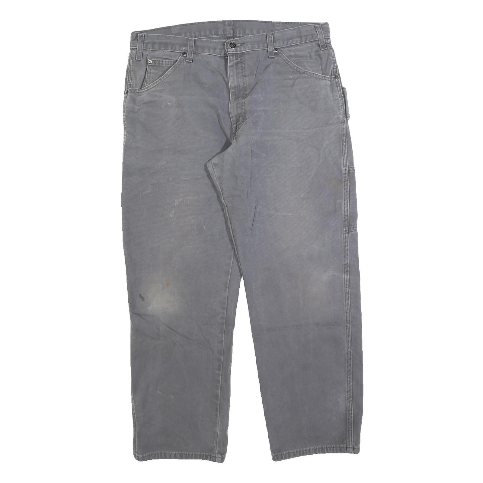 DICKIES Mens Cotton Blend Grey Regular Straight Trousers W36 L30 Workwear Refurbished - N/A refurbished available on Cerqular
