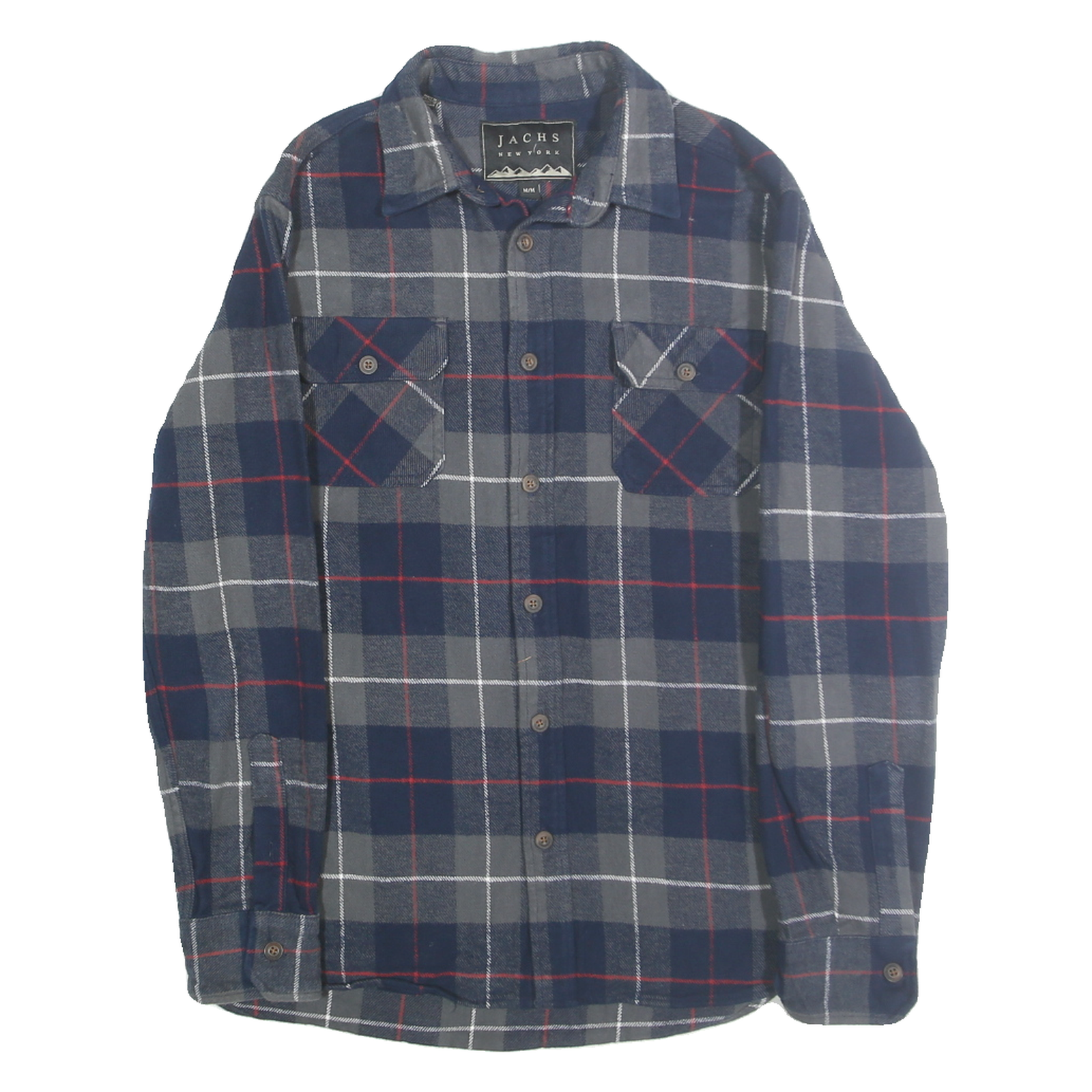 JACHS Mens Blue Grey Red Check Shirt M Cotton Casual Button Pocket Refurbished - N/A refurbished available on Cerqular