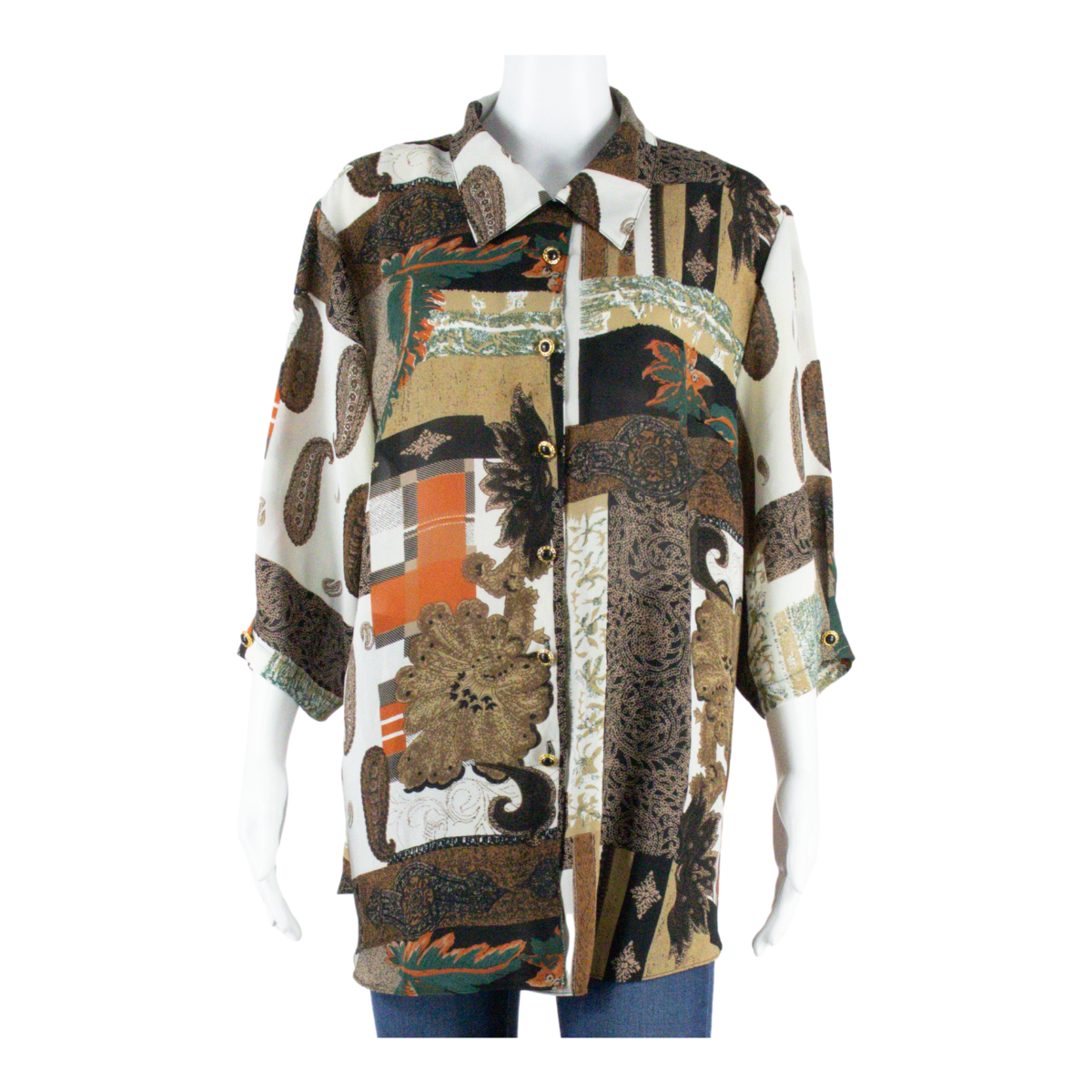 Sheer Womens Shirt Brown Collared Crazy Pattern L Refurbished - N/A refurbished available on Cerqular
