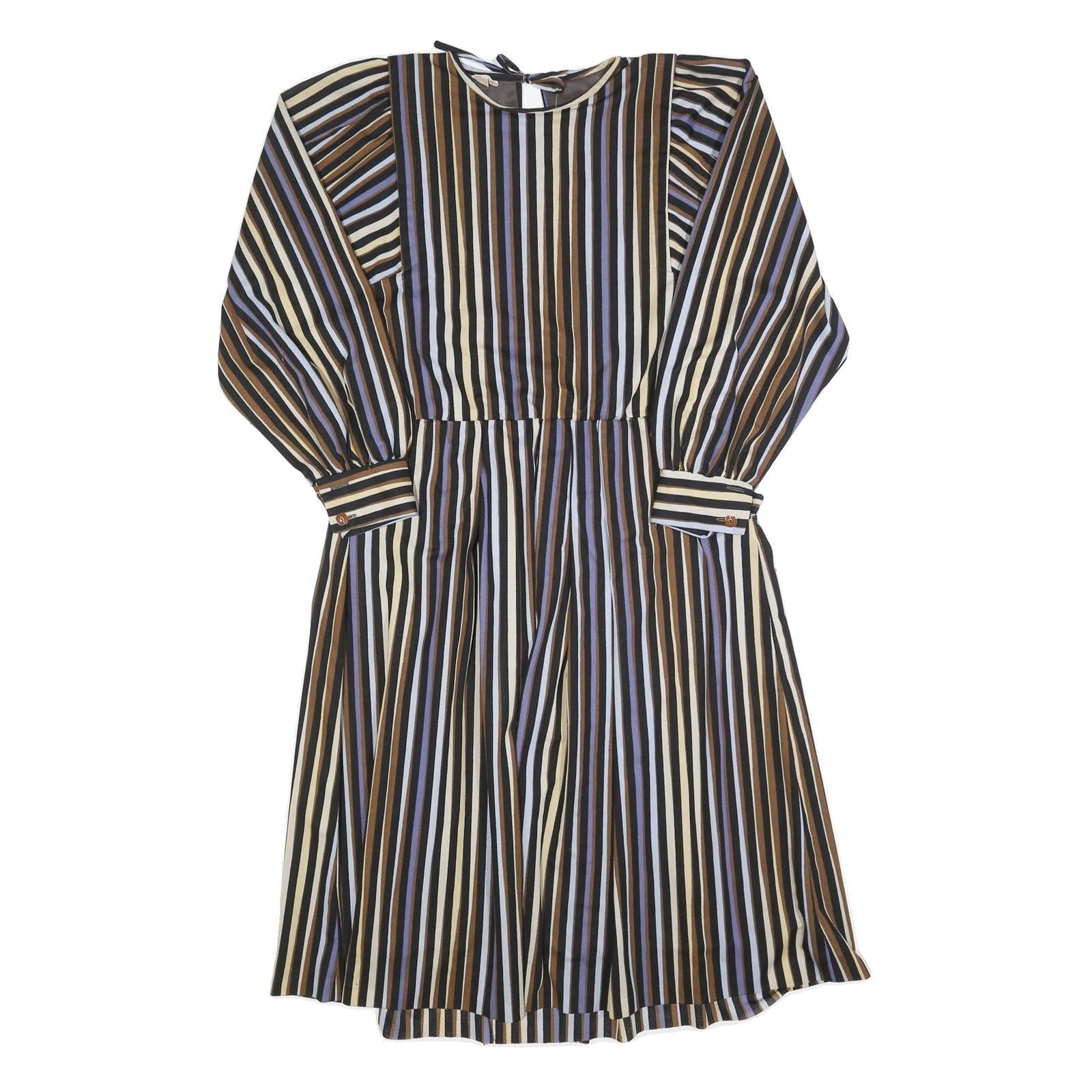 Womens Black Brown Blue Striped Day Dress Polyester Blend Long Sleeve Knee Refurbished - N/A refurbished available on Cerqular
