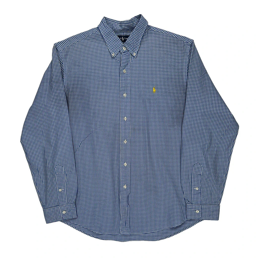 Ralph Lauren Checked Shirt - XL Blue Cotton Refurbished - Thrifted (note: this is a term often used to describe second- refurbished available on Cerqular