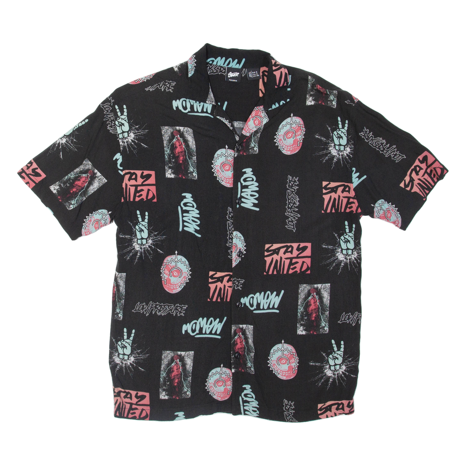 PULL & BEAR Mens Shirt Black Viscose Crazy Pattern S Refurbished - N/A refurbished available on Cerqular