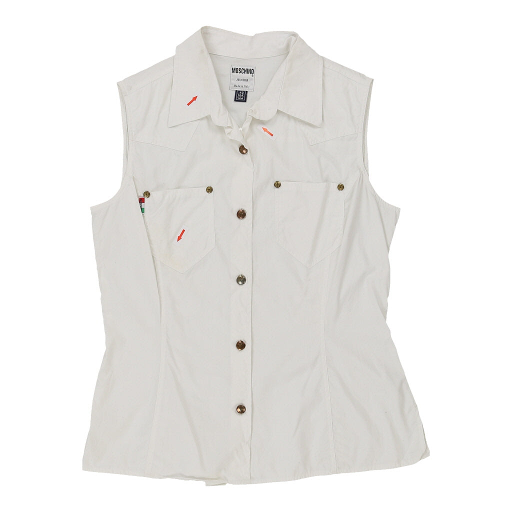 Buy Age 14 Moschino Short Sleeve Shirt - Medium White Cotton | Size: medium Refurbished - $28.01 Age 14 Moschino Short Sleeve Shirt - Medium White Cotton | Size: medium Refurbished - N/A (Preloved Designer is not a specific brand, it refurbished available on Cerqular