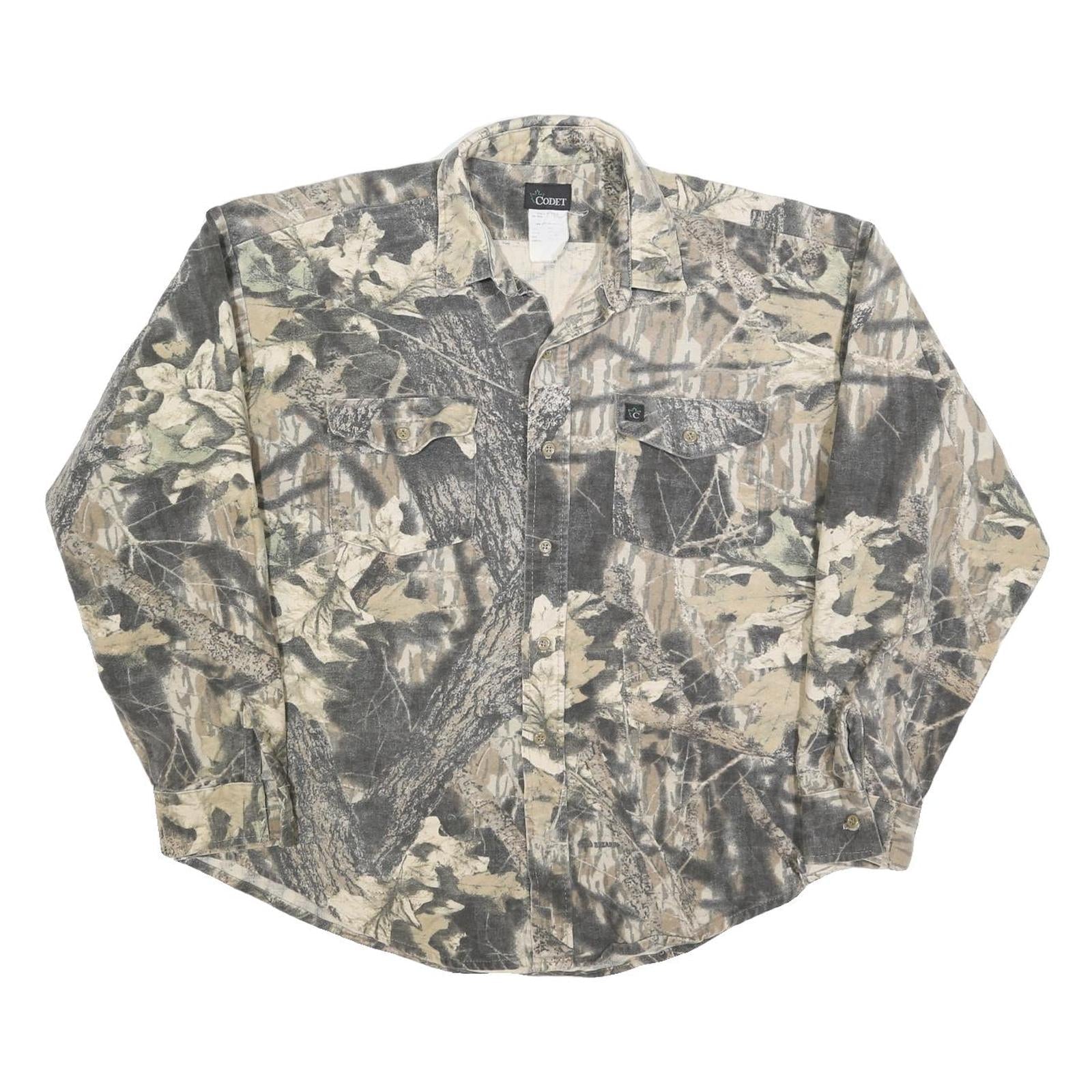 CODET Mens Grey & Beige Camouflage Cotton Blend Shirt XL Long Sleeve Buttons Refurbished - N/A refurbished available on Cerqular