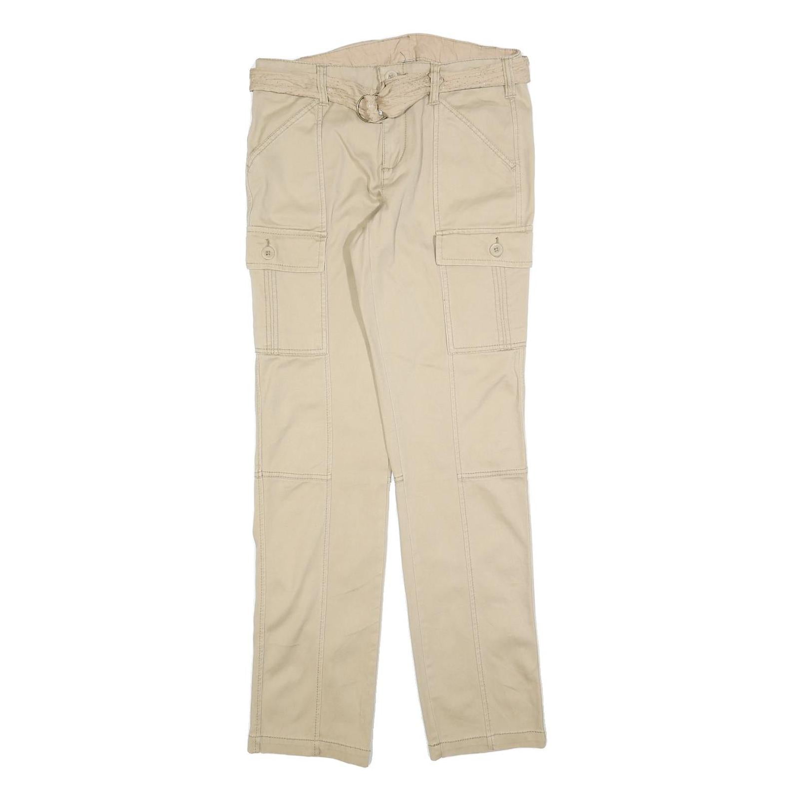 FADED GLORY Womens Slim Beige Cotton Blend Cargo Trousers W28 L30 Belted Casual Refurbished - N/A refurbished available on Cerqular