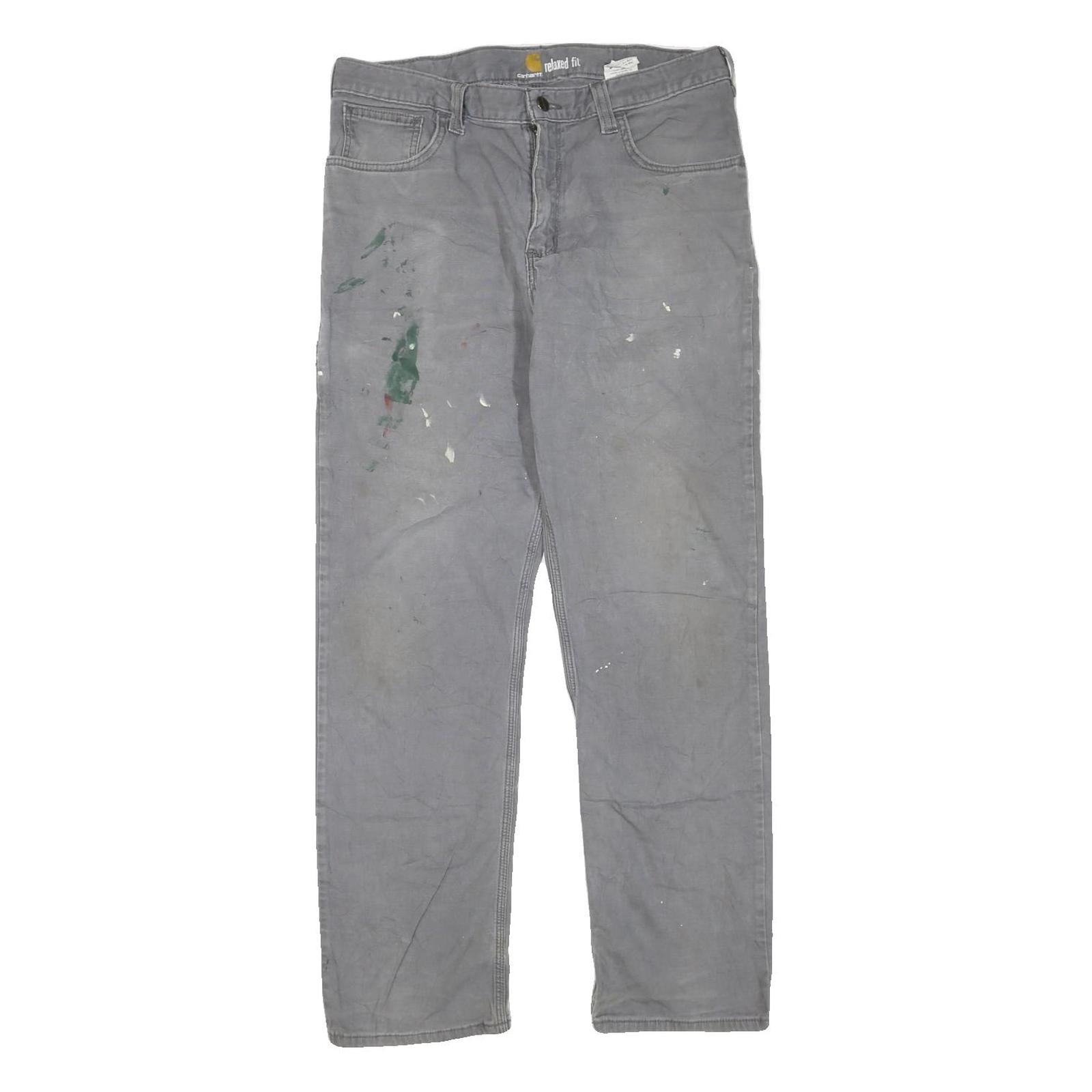 CARHARTT Mens Cotton Blend Grey Regular Fit Straight Leg Trousers W34 L32 Refurbished - N/A refurbished available on Cerqular