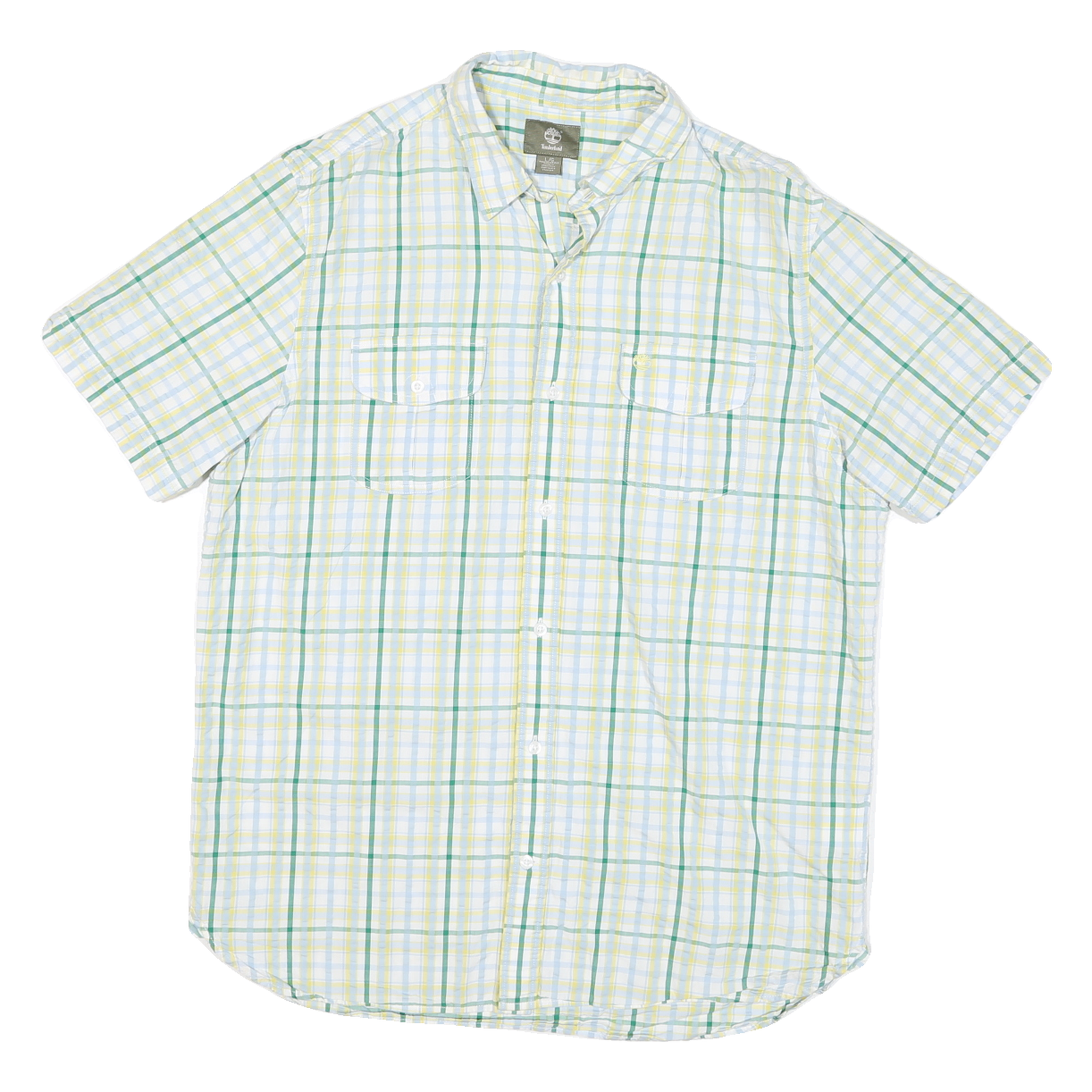 TIMBERLAND Mens White Green & Yellow Check Shirt Short Sleeve L Casual Summer Refurbished - N/A refurbished available on Cerqular