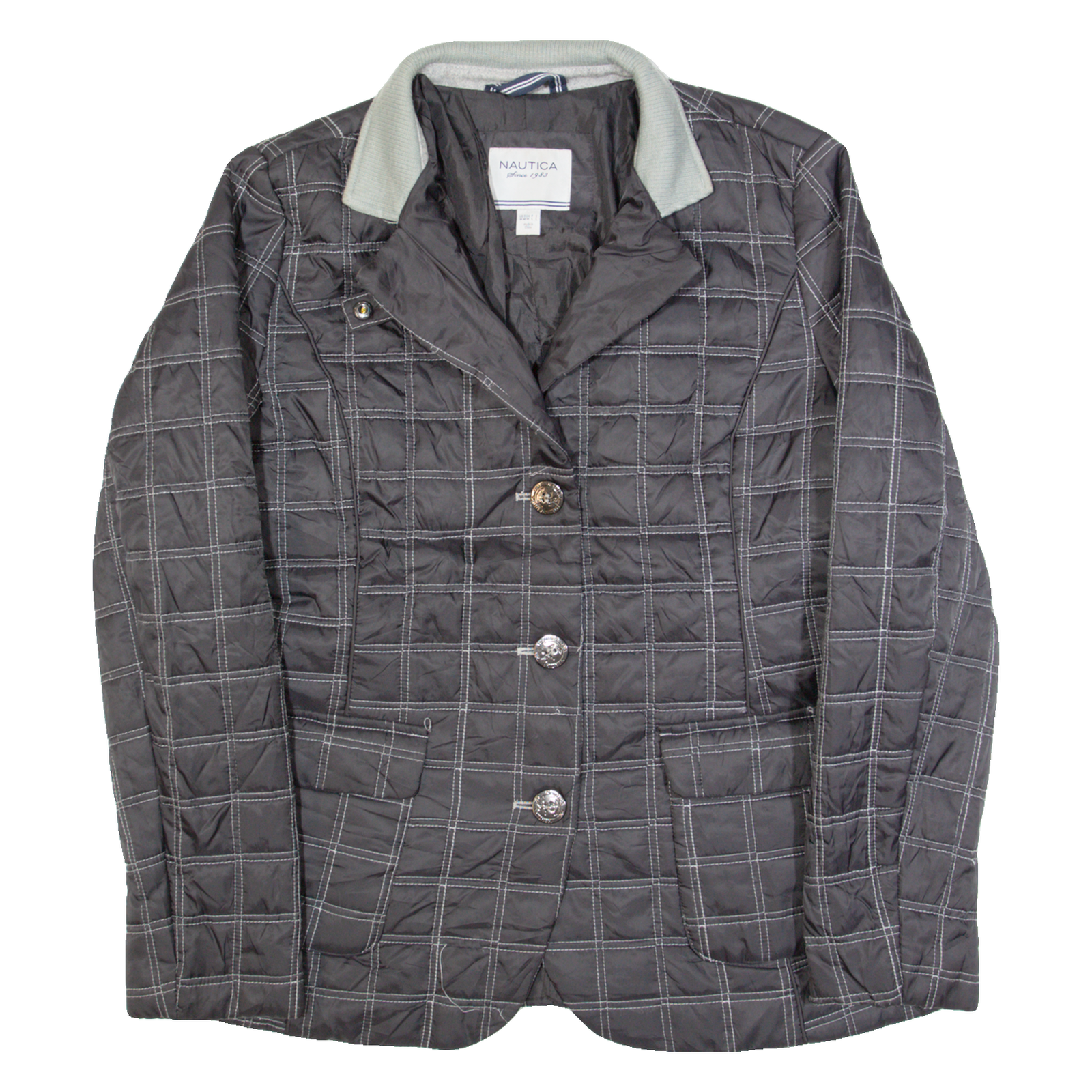 NAUTICA Blazer Style Womens Quilted Jacket Grey Check M Refurbished - N/A refurbished available on Cerqular