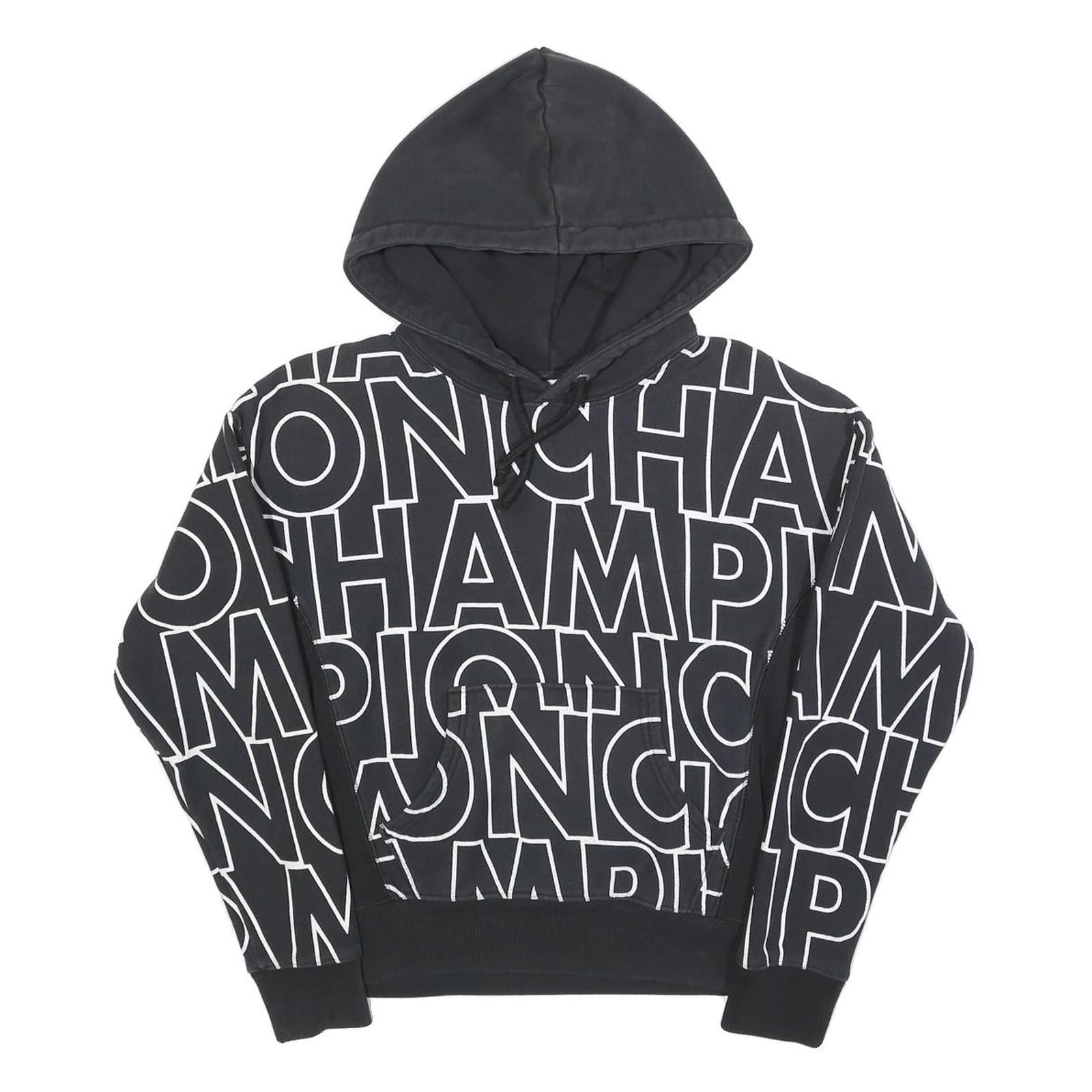 CHAMPION REVERSE WEAVE Womens Black Hoodie S All Over Brand Logo Pullover Refurbished - N/A refurbished available on Cerqular