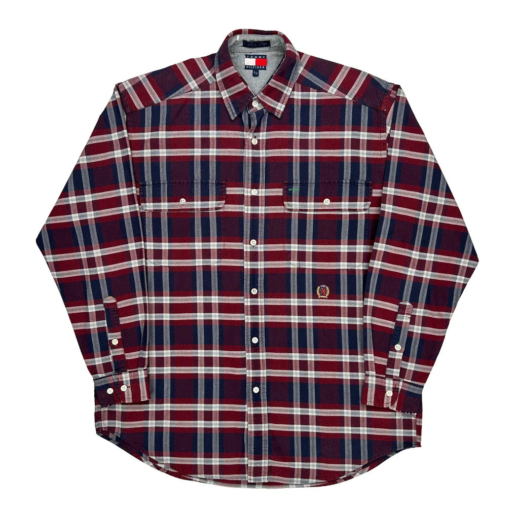 Tommy Hilfiger Checked Flannel Shirt - Small Blue Cotton Refurbished - Thrifted (note: this is a term often used to describe second- refurbished available on Cerqular