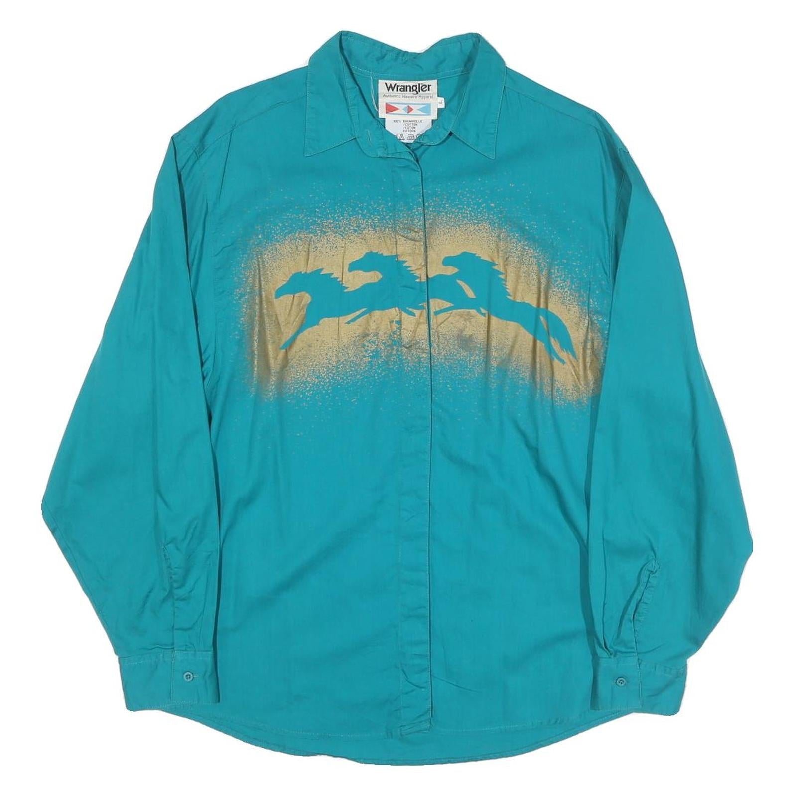 WRANGLER Womens Turquoise Shirt L Cotton Blend Long Sleeve Western Style Refurbished - N/A refurbished available on Cerqular