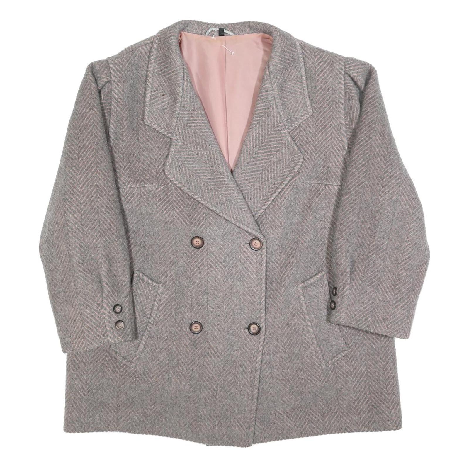 Womens Grey & Pink Plain Double Breasted Jacket L Woven Button Closure Refurbished - N/A refurbished available on Cerqular