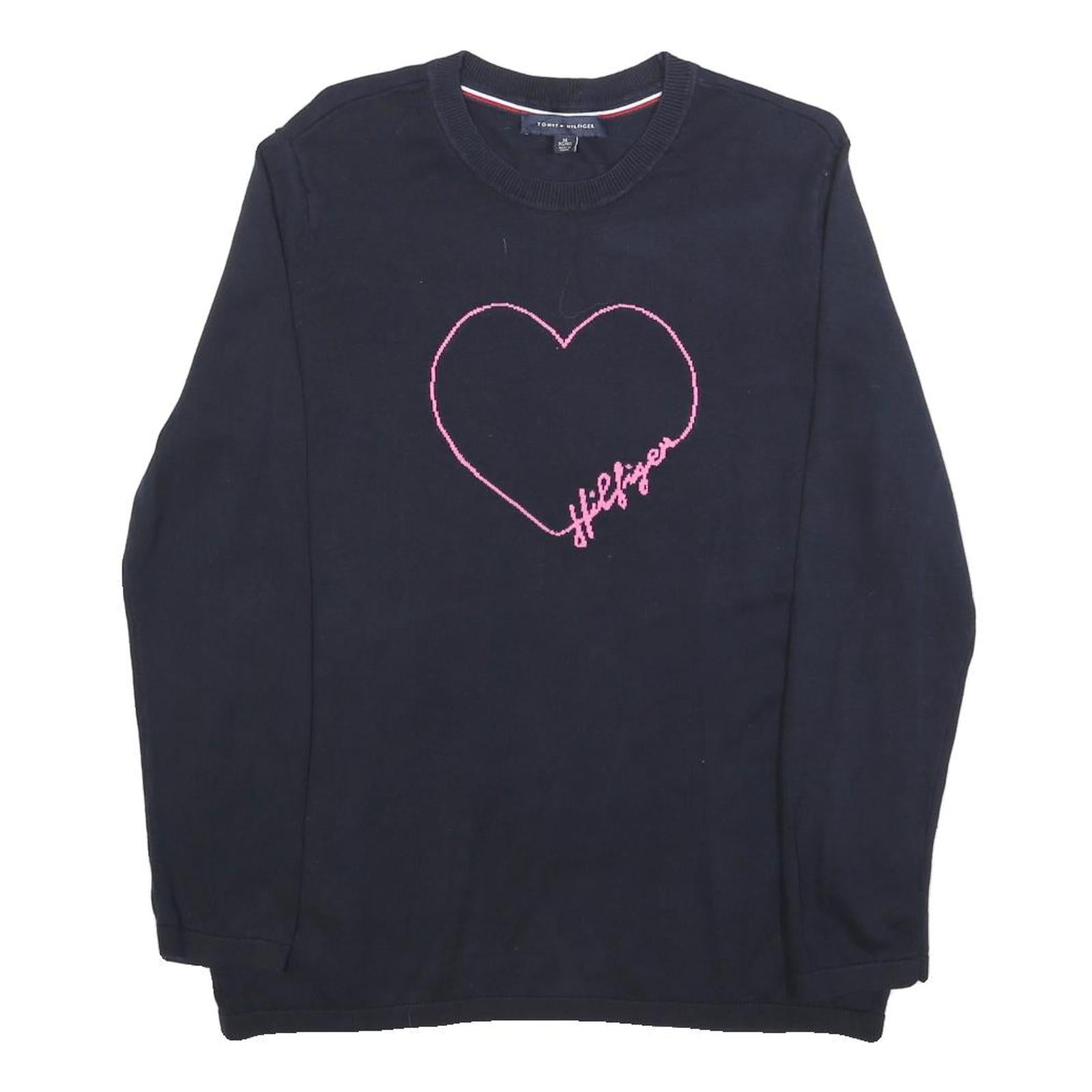 TOMMY HILFIGER Womens Black Heart Pattern Plain Crew Neck Basic Knit Jumper XL Refurbished - N/A refurbished available on Cerqular