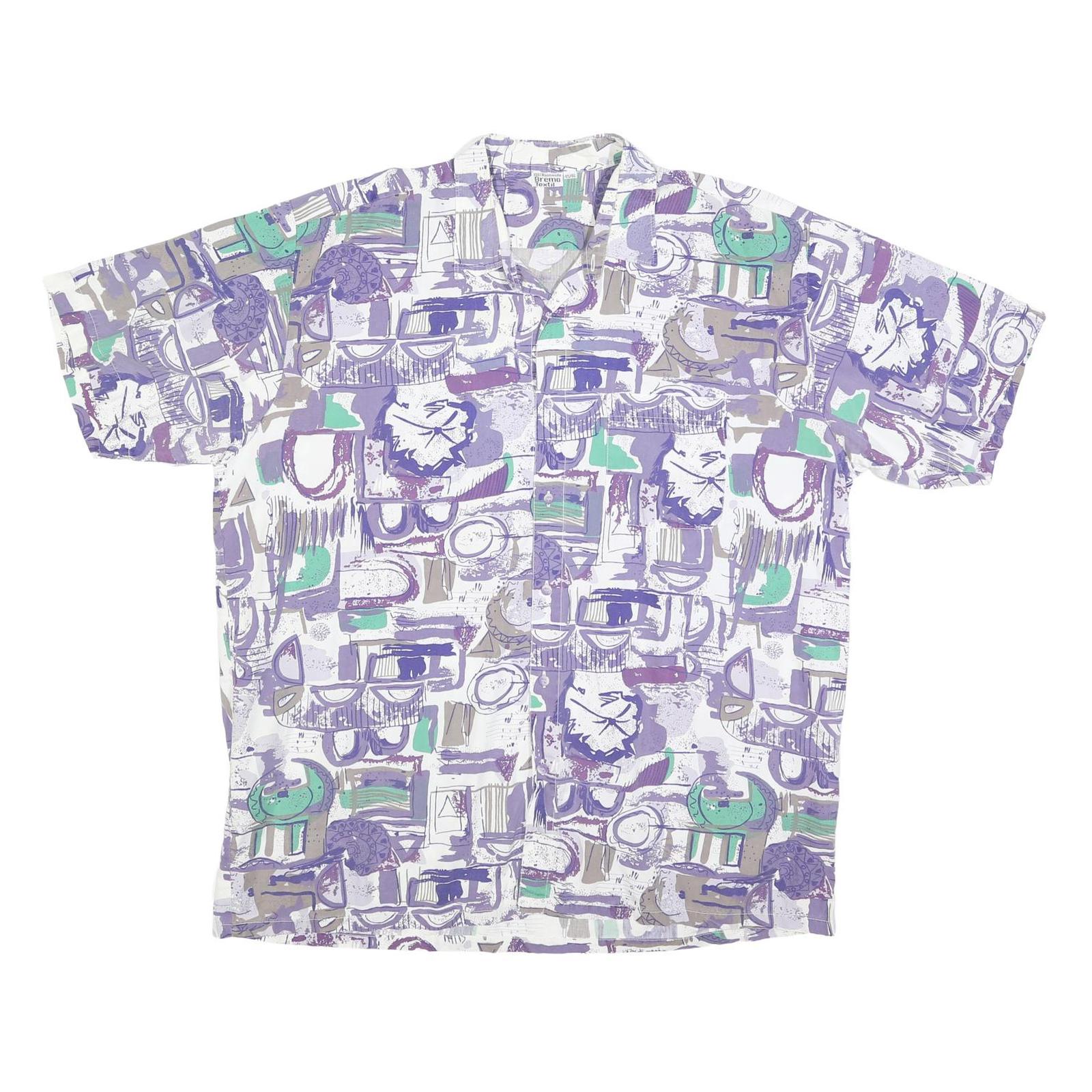 BREMO Mens White Purple & Green Abstract Cotton Shirt XL Casual Summer Pattern Refurbished - N/A refurbished available on Cerqular
