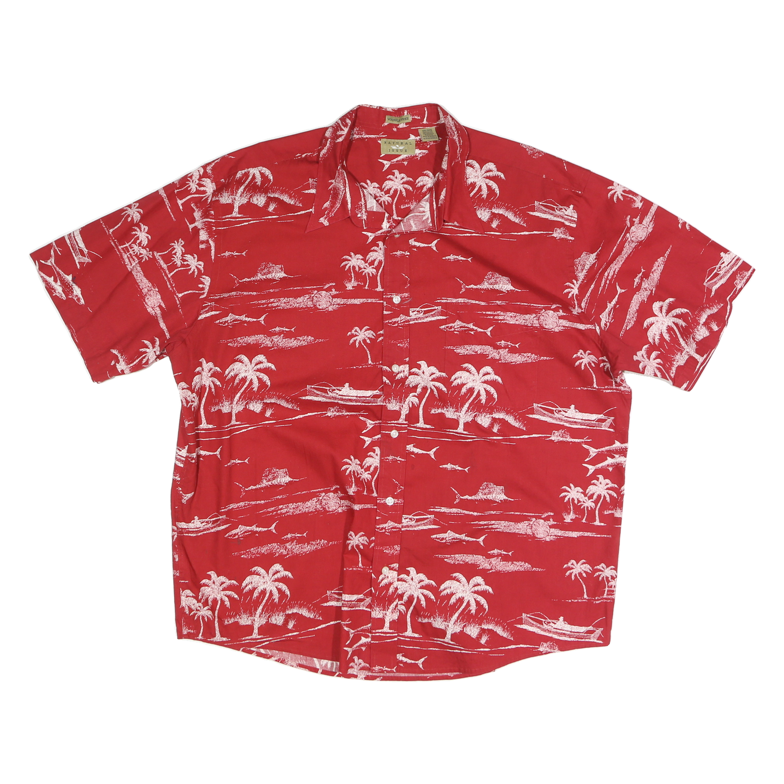 NATURAL ISSUE Mens Red Cotton Hawaiian Shirt 2XL Beach Print Summer Relaxed Fit Refurbished - N/A refurbished available on Cerqular